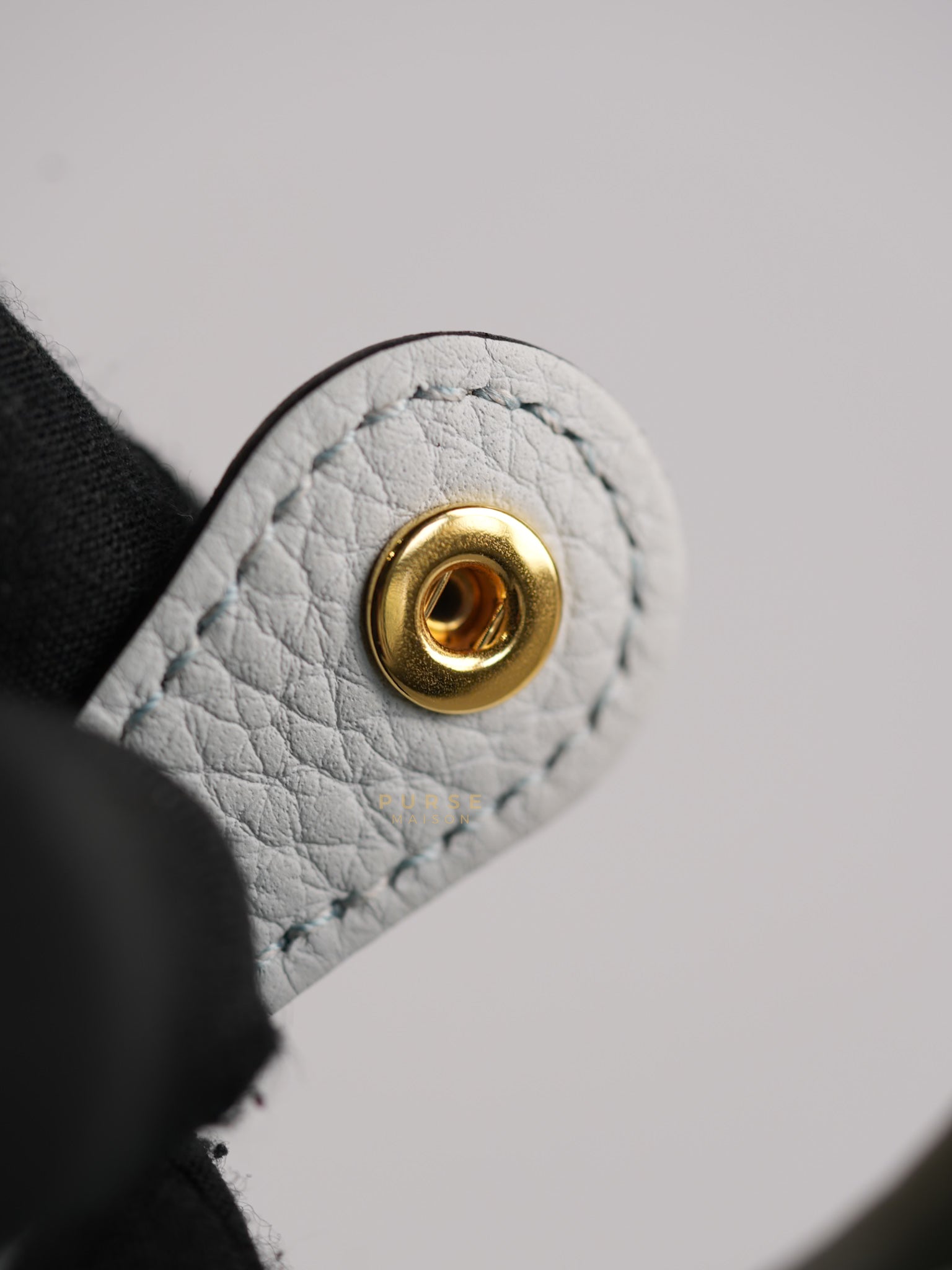 Evelyne TPM in Bleu Pale Taurillon Clemence Leather in Gold Hardware Stamp W (2024) | Purse Maison Luxury Bags Shop