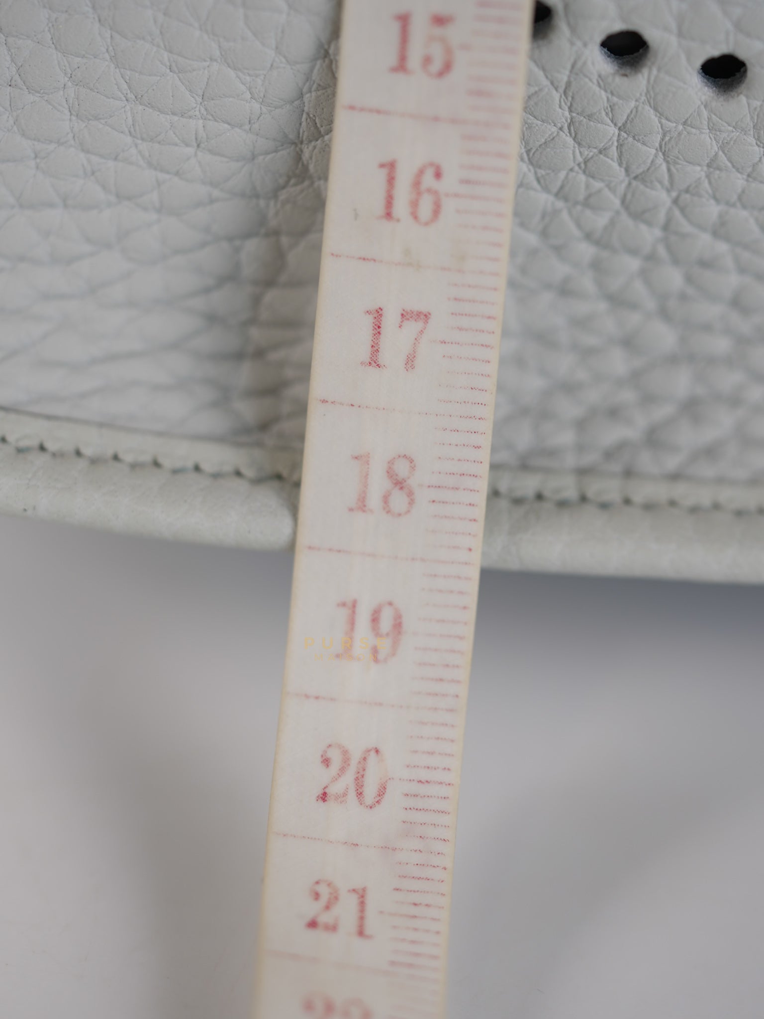 Evelyne TPM in Bleu Pale Taurillon Clemence Leather in Gold Hardware Stamp W (2024) | Purse Maison Luxury Bags Shop