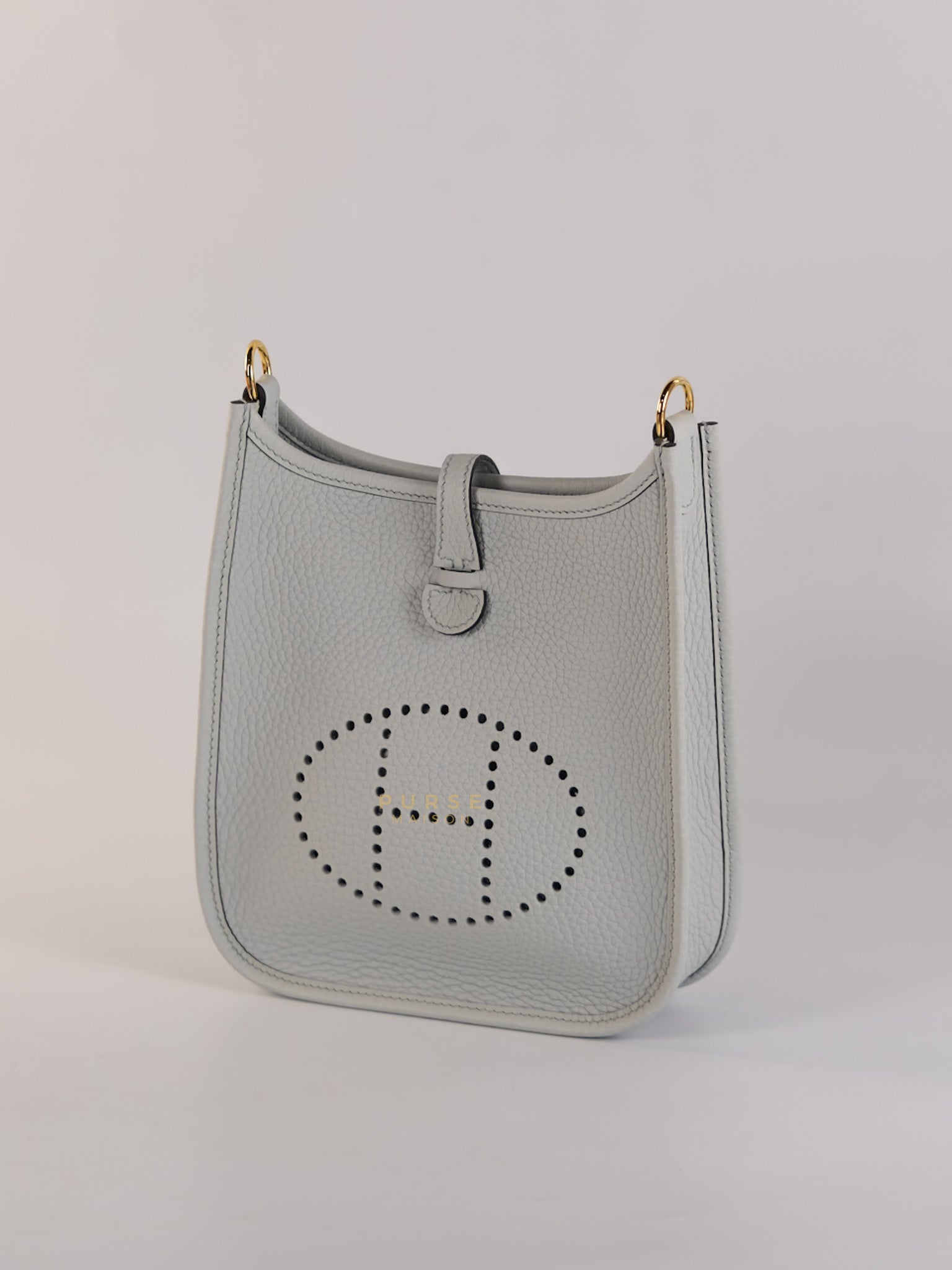 Evelyne TPM in Bleu Pale Taurillon Clemence Leather in Gold Hardware Stamp W (2024) | Purse Maison Luxury Bags Shop