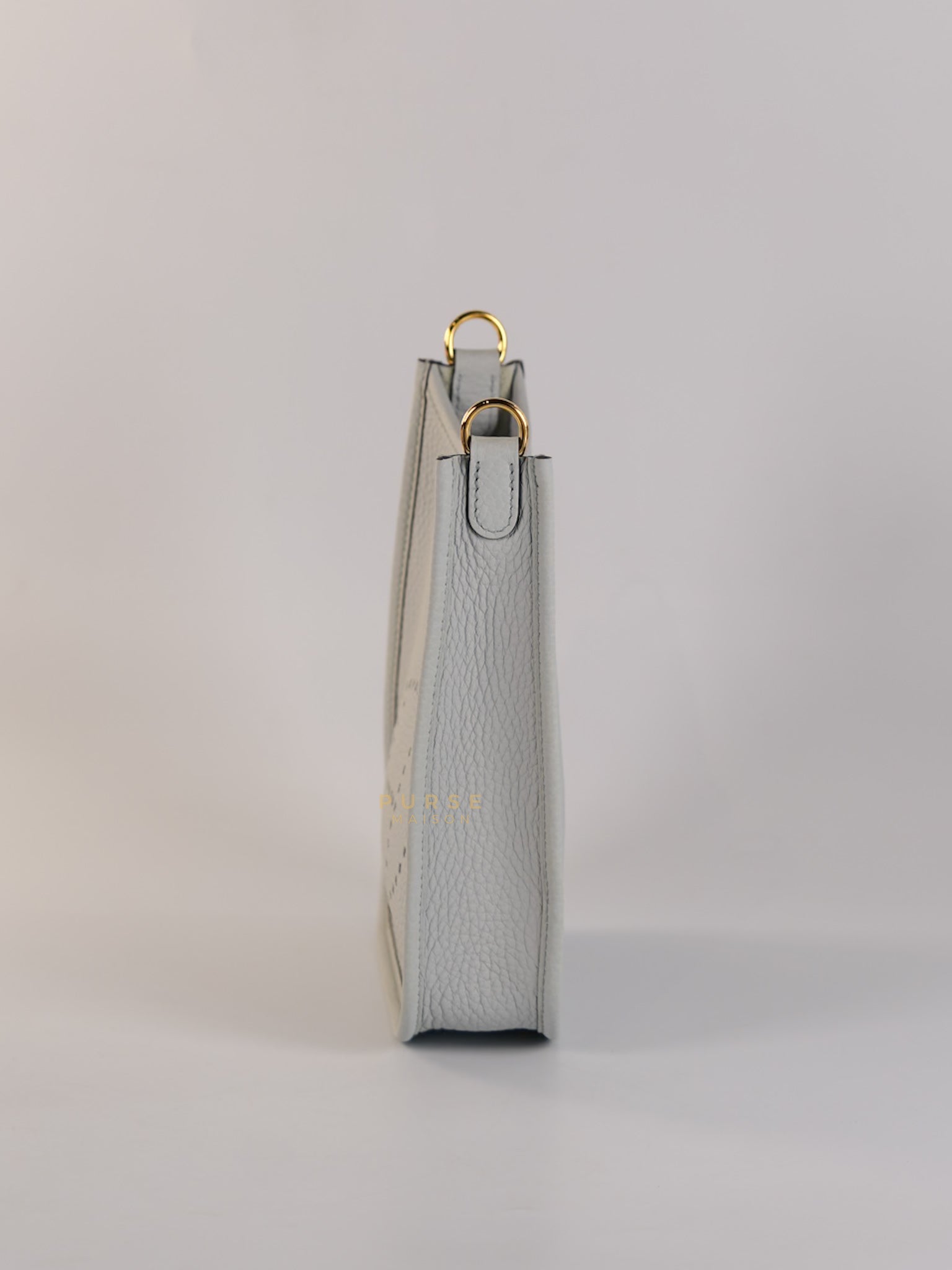 Evelyne TPM in Bleu Pale Taurillon Clemence Leather in Gold Hardware Stamp W (2024) | Purse Maison Luxury Bags Shop