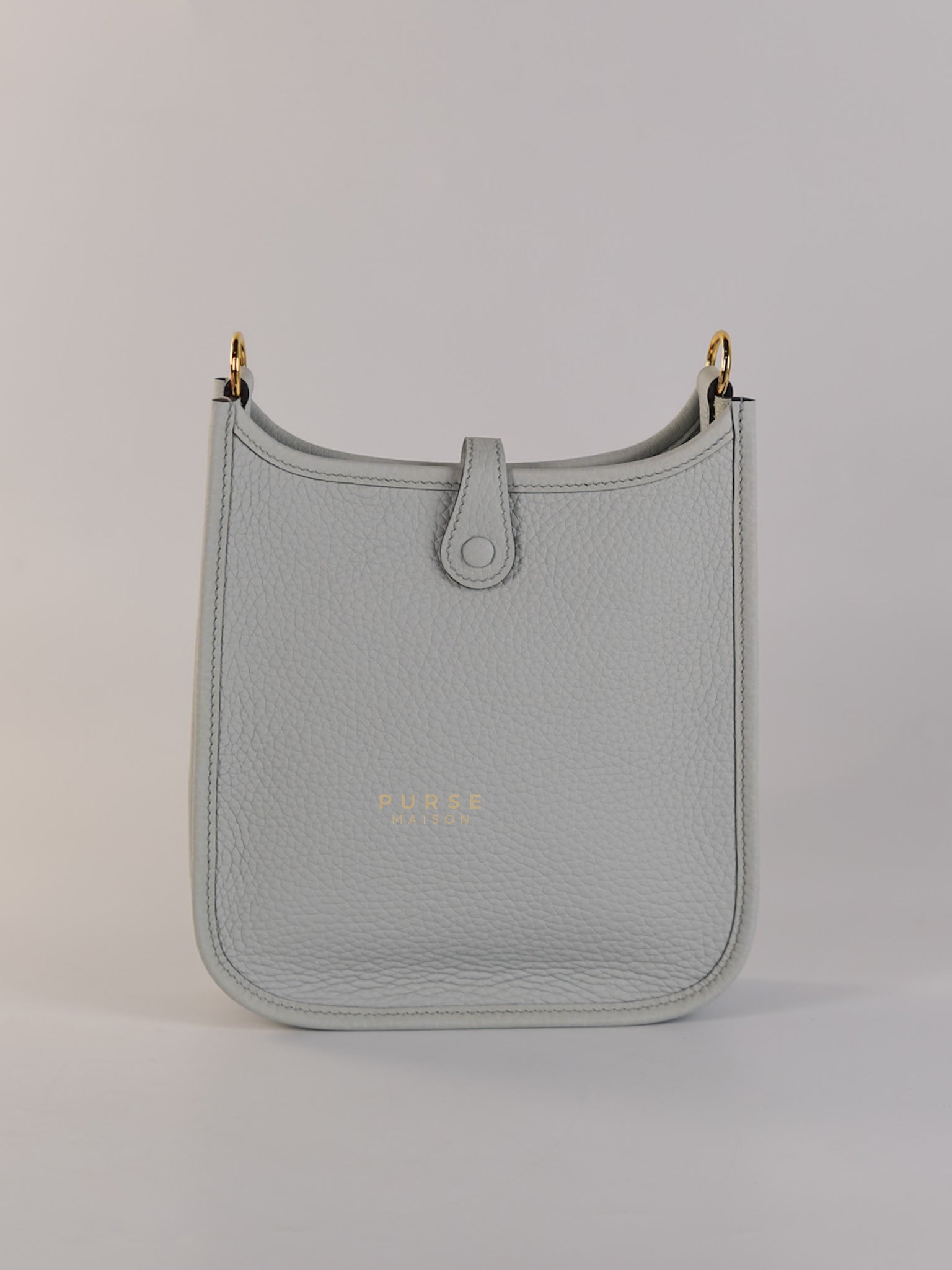 Evelyne TPM in Bleu Pale Taurillon Clemence Leather in Gold Hardware Stamp W (2024) | Purse Maison Luxury Bags Shop