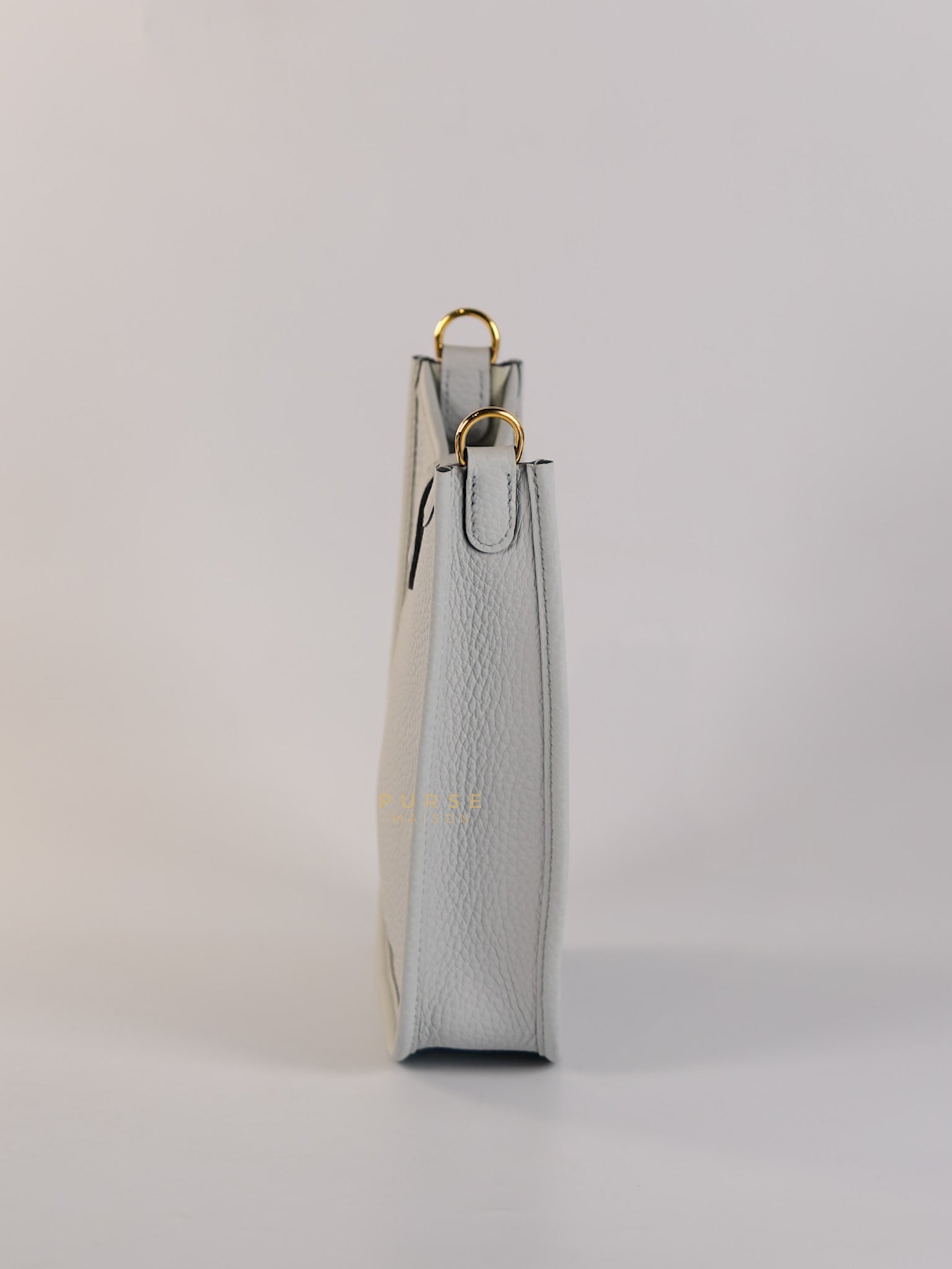 Evelyne TPM in Bleu Pale Taurillon Clemence Leather in Gold Hardware Stamp W (2024) | Purse Maison Luxury Bags Shop