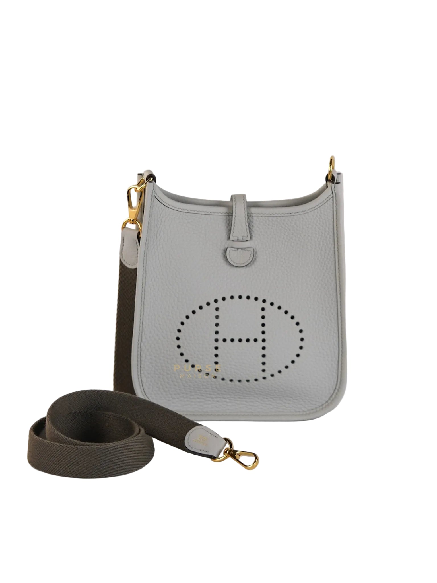Evelyne TPM in Bleu Pale Taurillon Clemence Leather in Gold Hardware Stamp W (2024) | Purse Maison Luxury Bags Shop