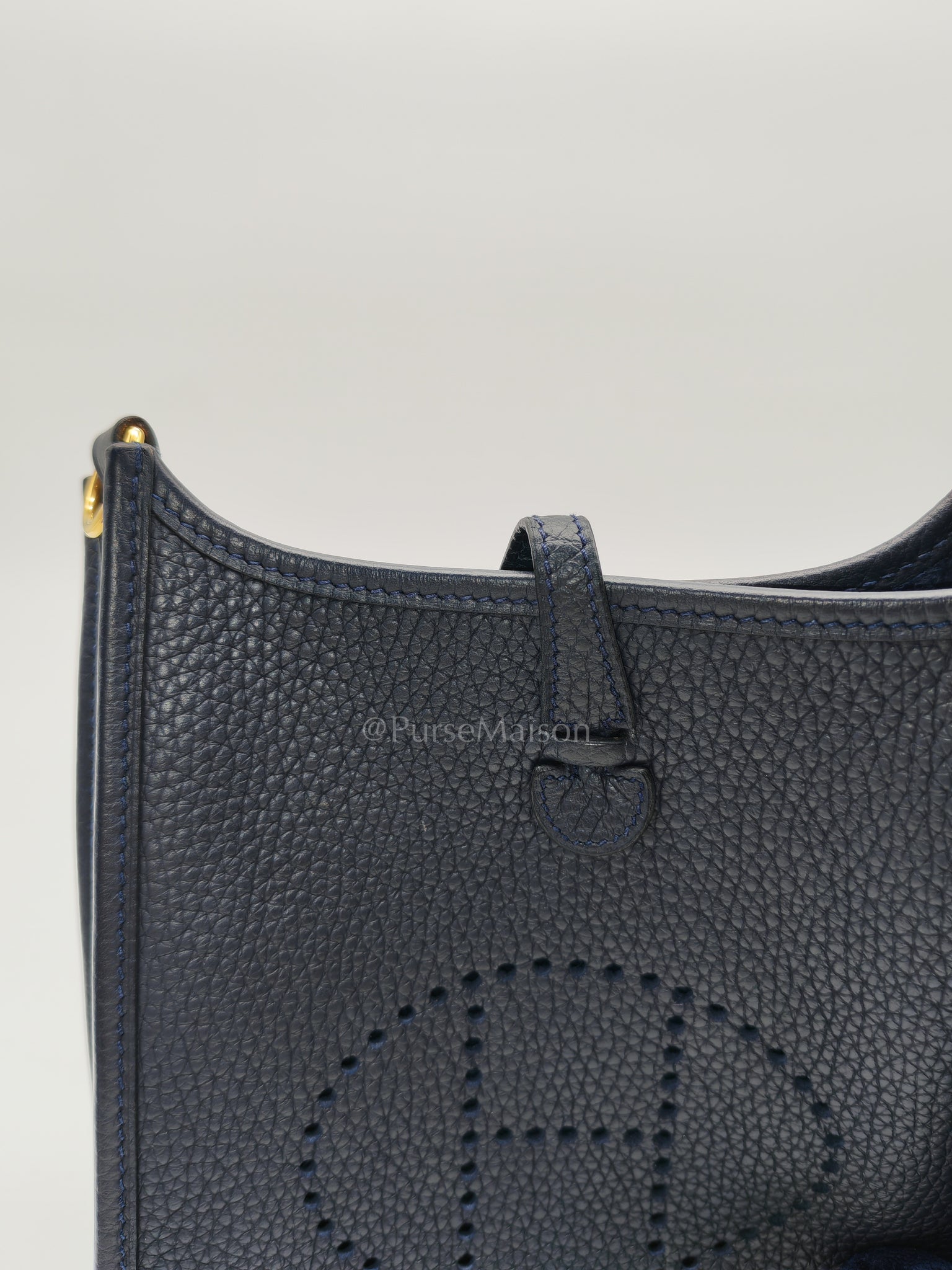 Evelyne TPM in Navy Blue Clemence Leather and Gold Hardware Stamp Z (2021) | Purse Maison Luxury Bags Shop