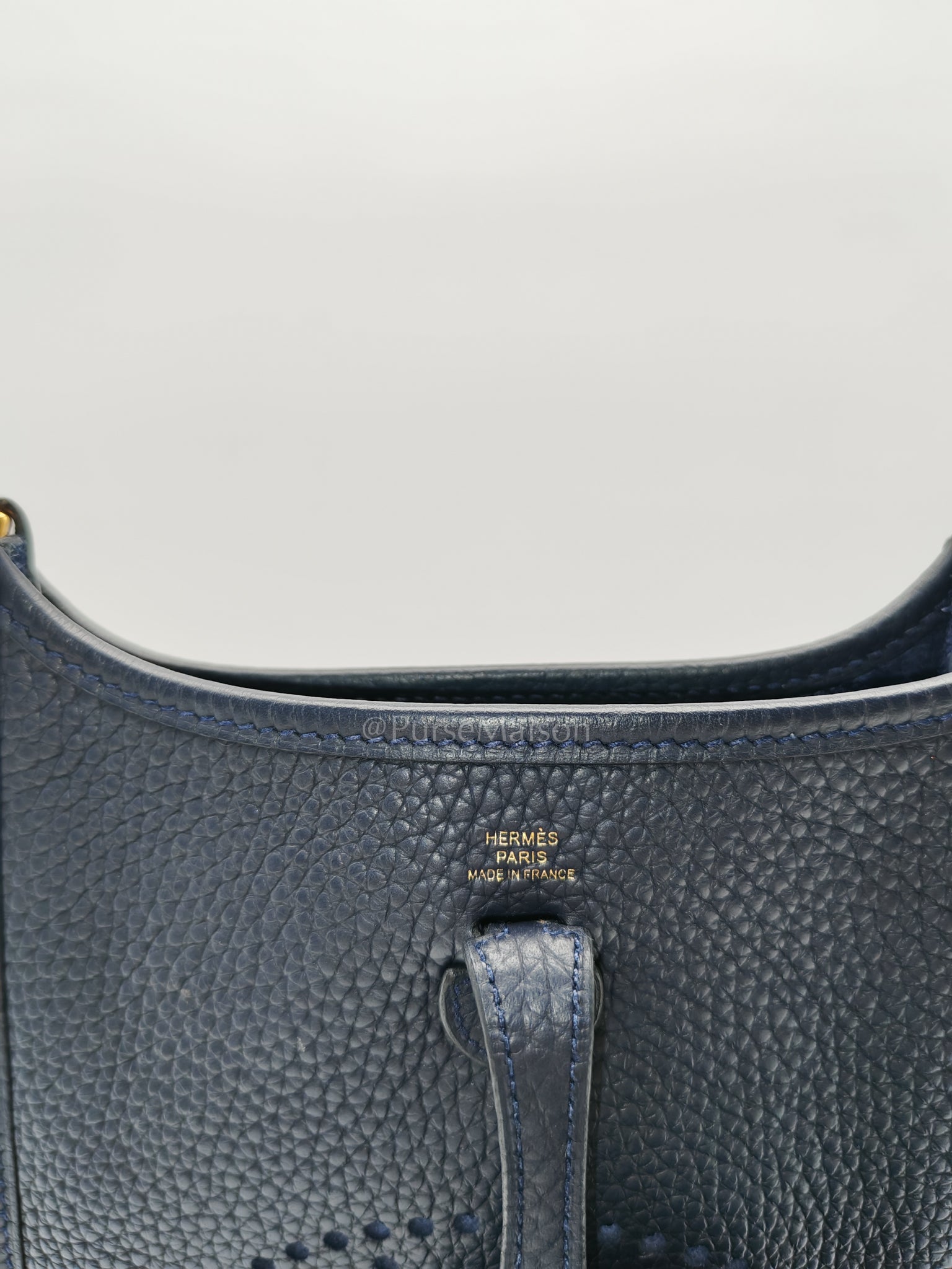 Evelyne TPM in Navy Blue Clemence Leather and Gold Hardware Stamp Z (2021) | Purse Maison Luxury Bags Shop
