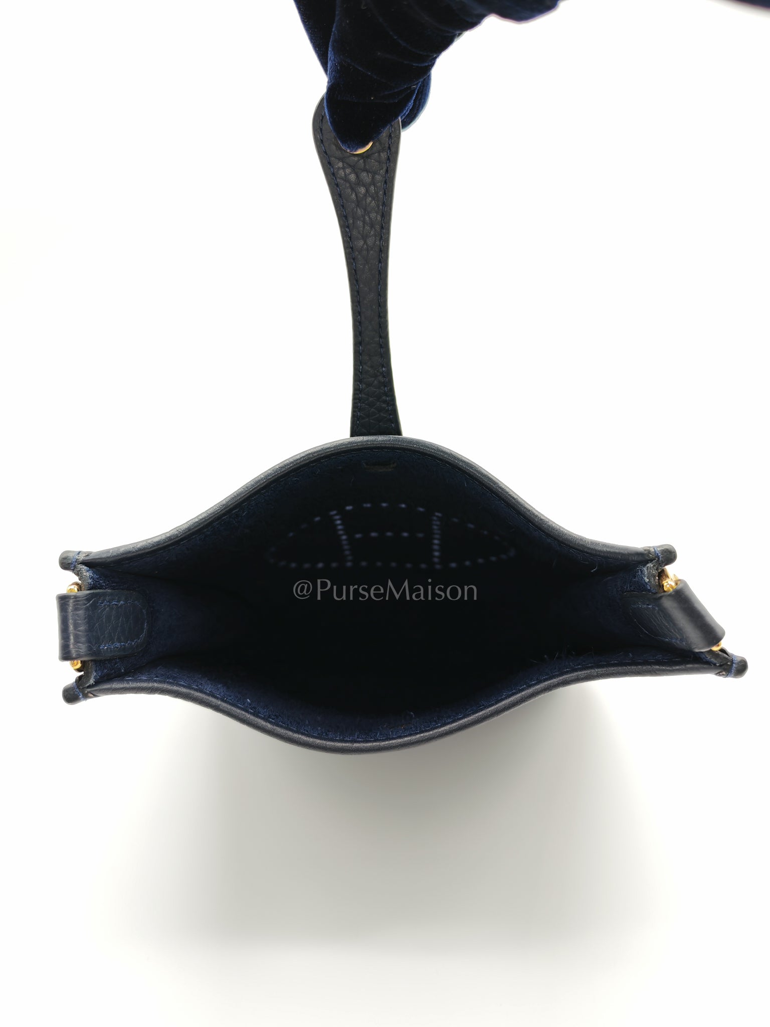 Evelyne TPM in Navy Blue Clemence Leather and Gold Hardware Stamp Z (2021) | Purse Maison Luxury Bags Shop