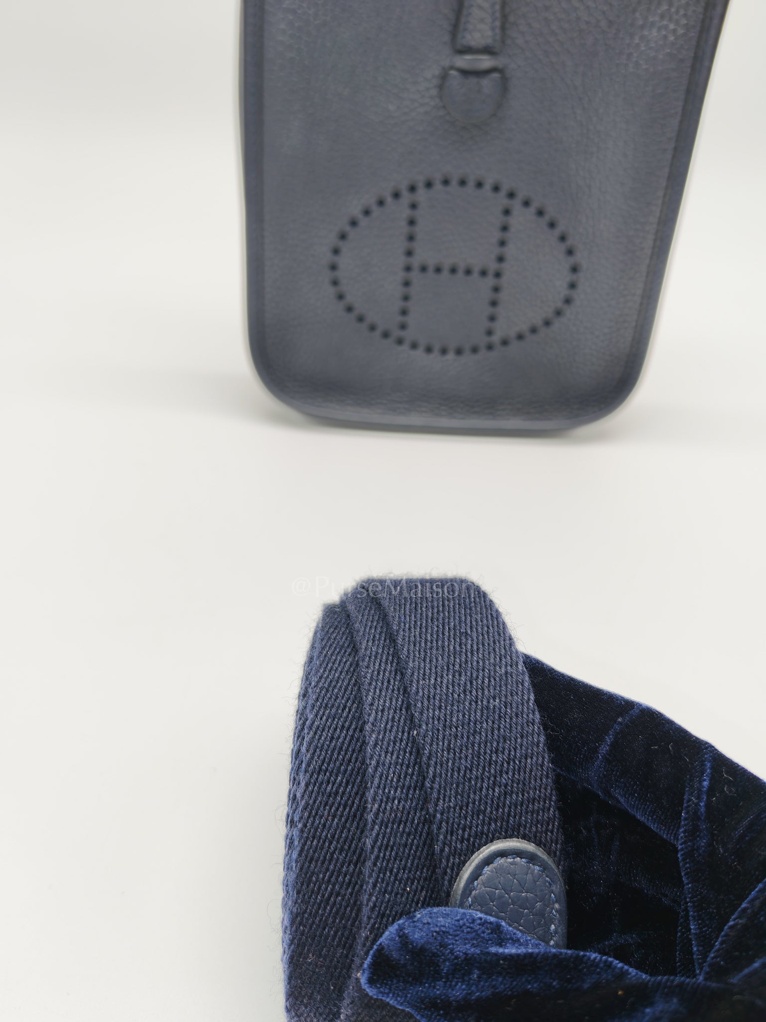 Evelyne TPM in Navy Blue Clemence Leather and Gold Hardware Stamp Z (2021) | Purse Maison Luxury Bags Shop