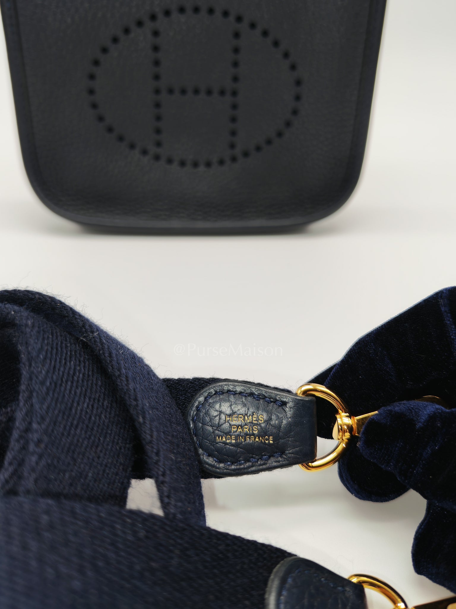 Evelyne TPM in Navy Blue Clemence Leather and Gold Hardware Stamp Z (2021) | Purse Maison Luxury Bags Shop