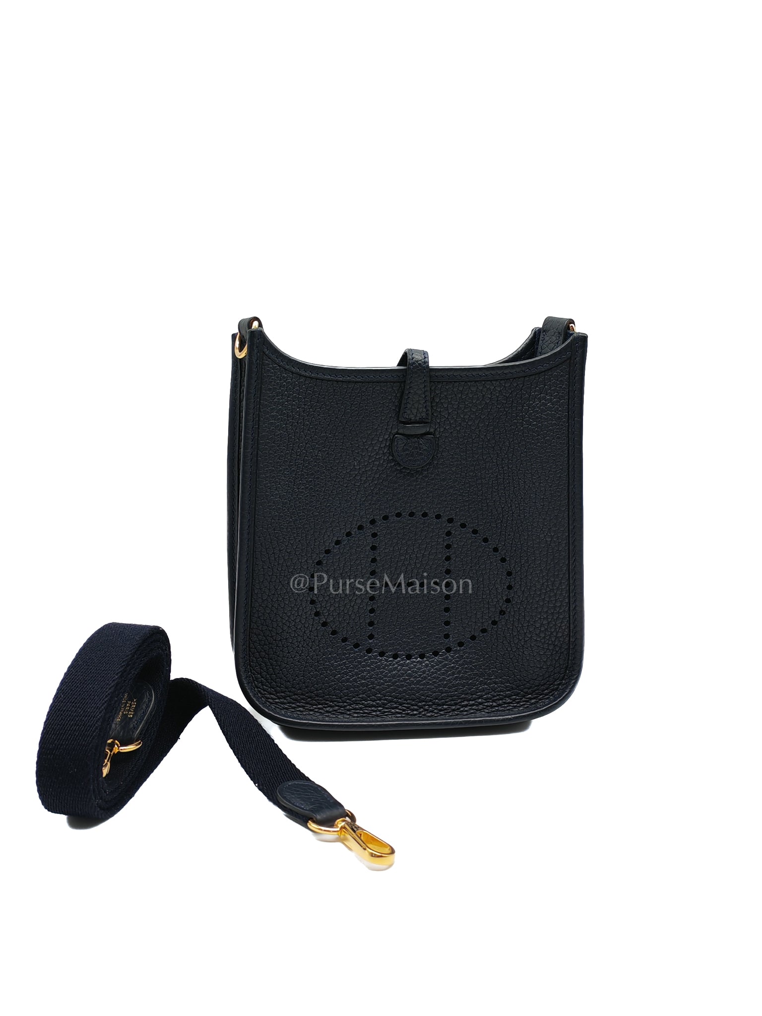 Evelyne TPM in Navy Blue Clemence Leather and Gold Hardware Stamp Z (2021) | Purse Maison Luxury Bags Shop