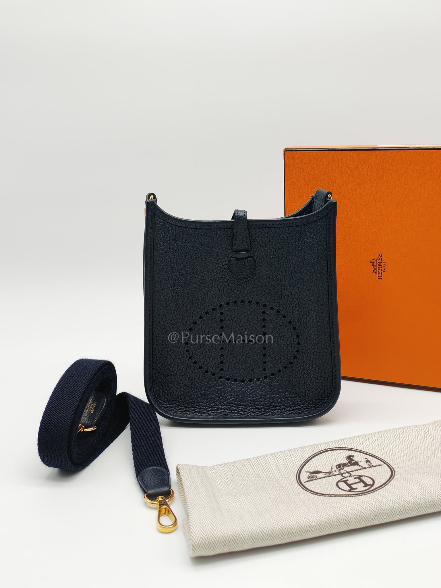 Evelyne TPM in Navy Blue Clemence Leather and Gold Hardware Stamp Z (2021) | Purse Maison Luxury Bags Shop