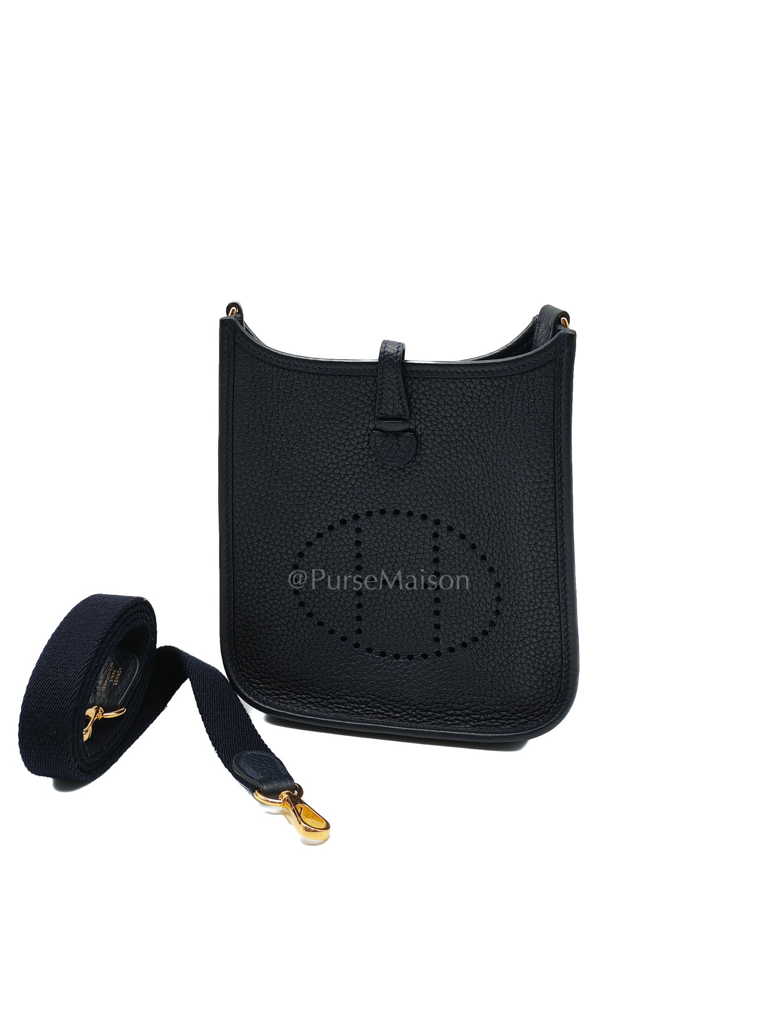 Evelyne TPM in Navy Blue Clemence Leather and Gold Hardware Stamp Z (2021) | Purse Maison Luxury Bags Shop