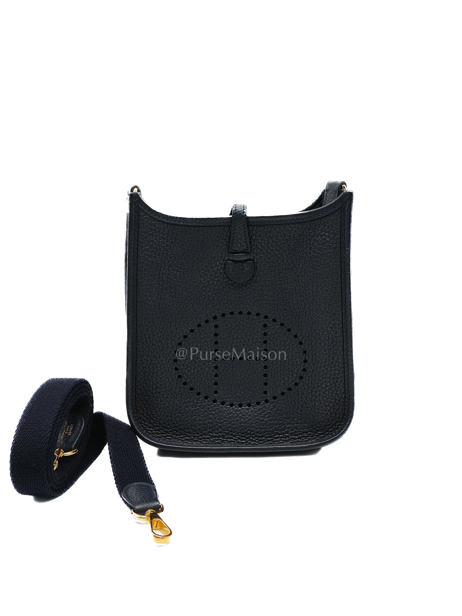 Evelyne TPM in Navy Blue Clemence Leather and Gold Hardware Stamp Z (2021) | Purse Maison Luxury Bags Shop