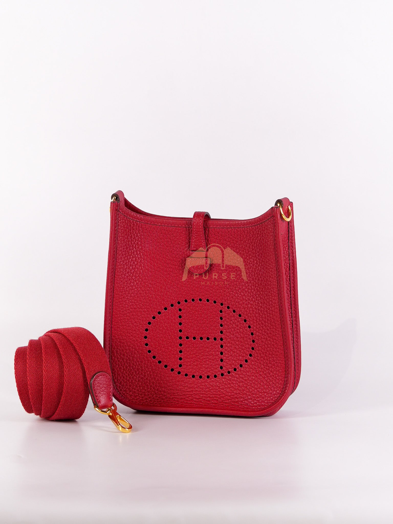 Evelyne TPM Red in Clemence Leather and Gold Hardware Stamp C (2018) | Purse Maison Luxury Bags Shop