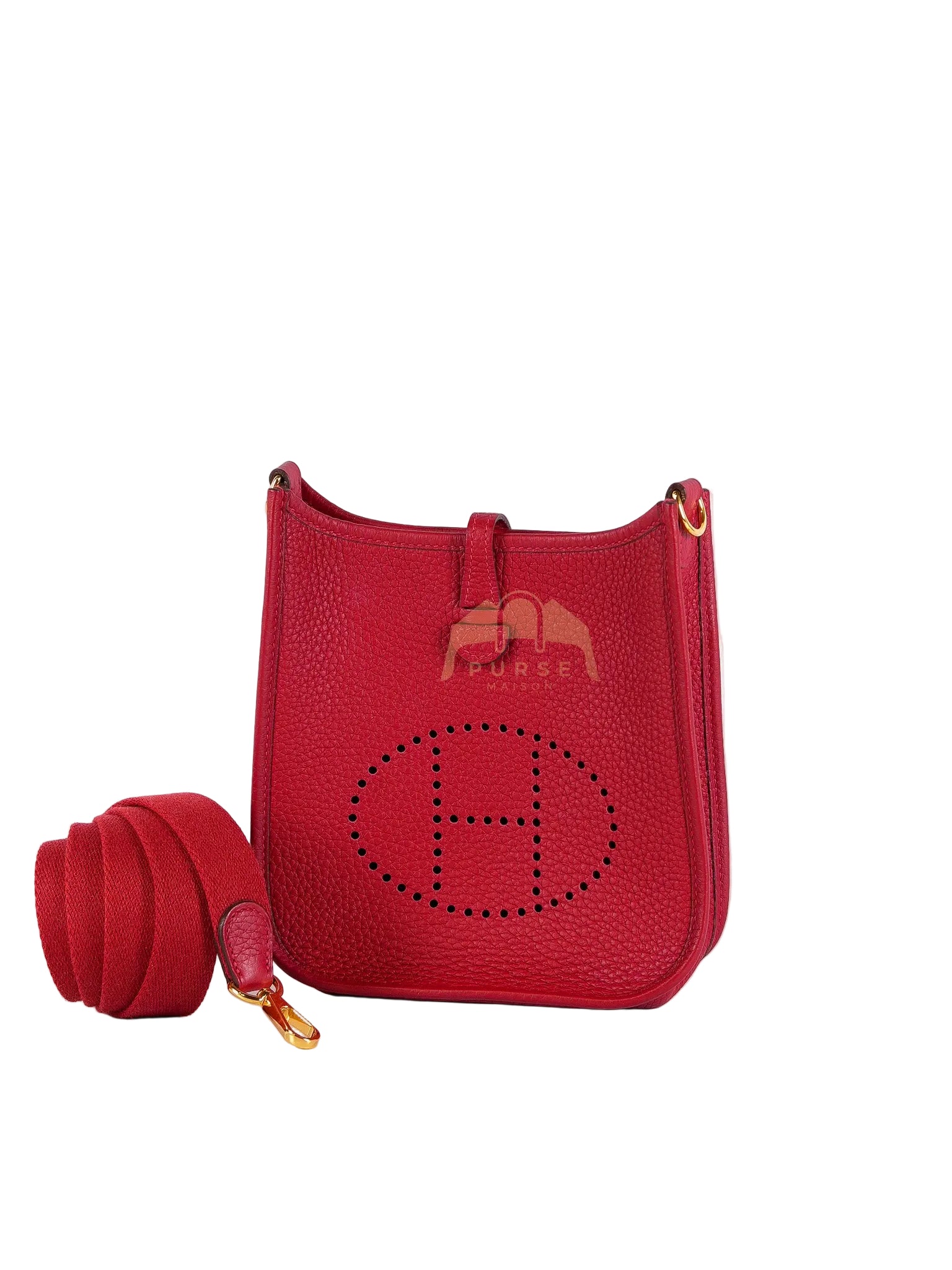 Evelyne TPM Red in Clemence Leather and Gold Hardware Stamp C (2018) | Purse Maison Luxury Bags Shop