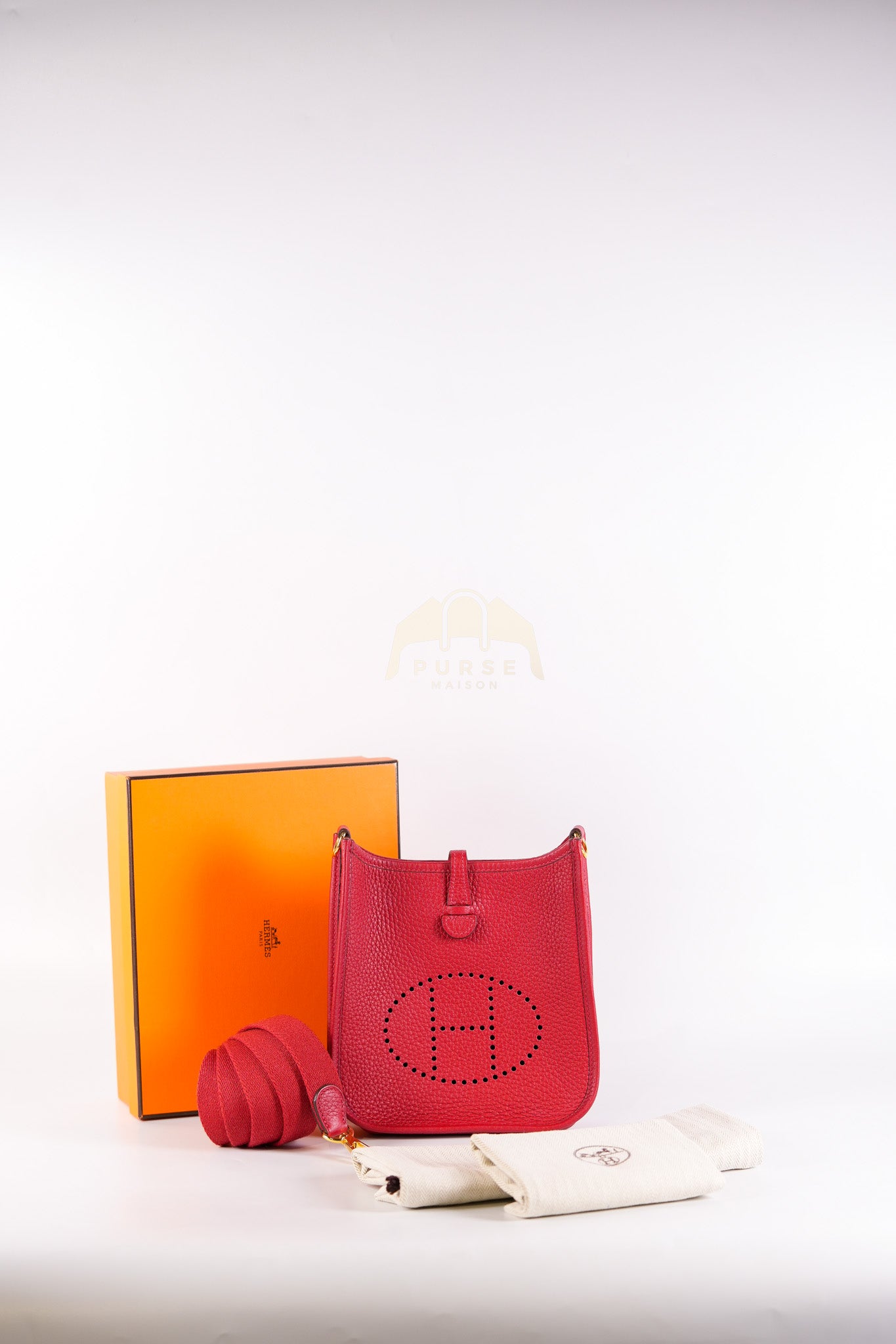 Evelyne TPM Red in Clemence Leather and Gold Hardware Stamp C (2018) | Purse Maison Luxury Bags Shop