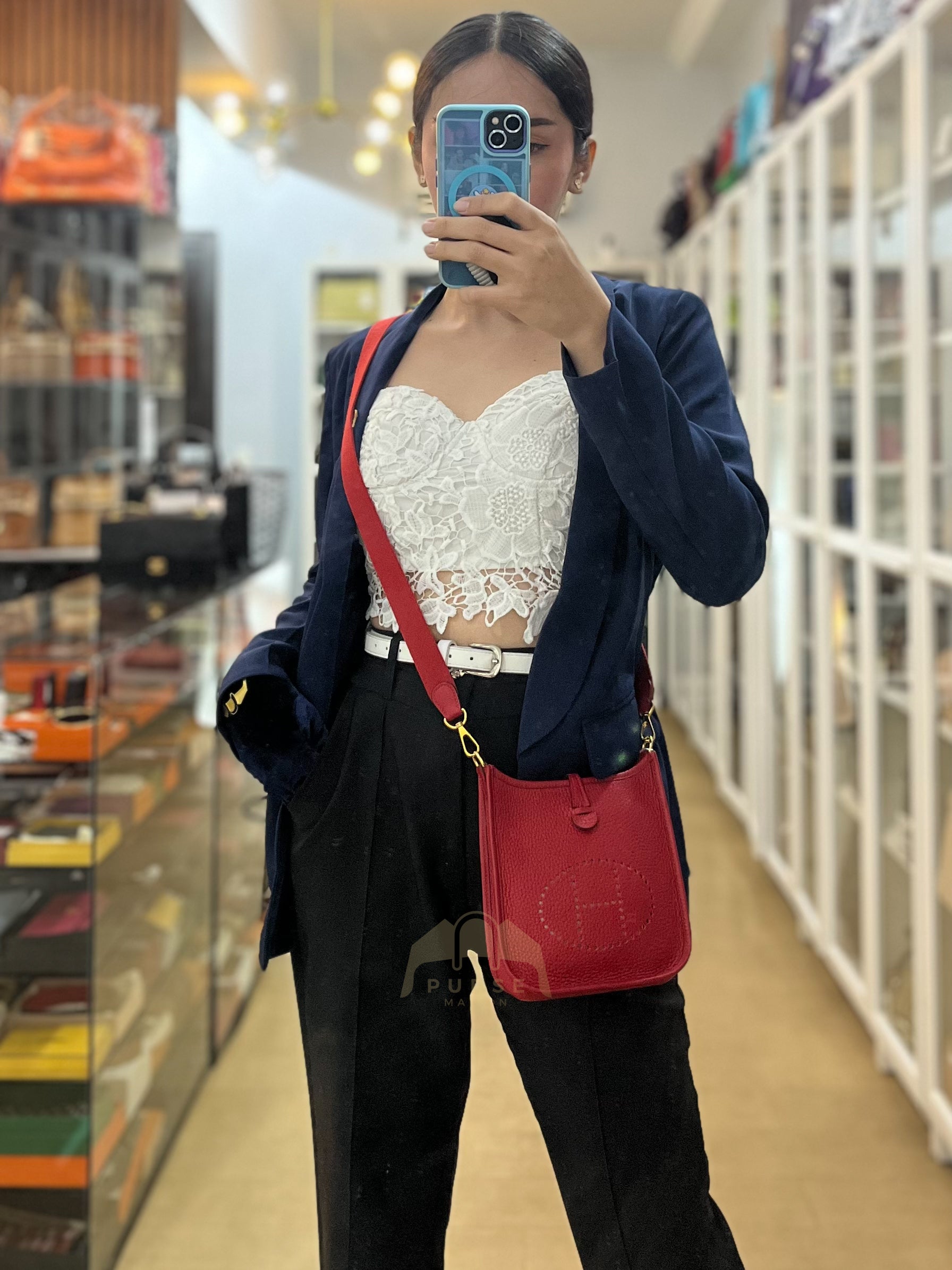 Evelyne TPM Red in Clemence Leather and Gold Hardware Stamp C (2018) | Purse Maison Luxury Bags Shop