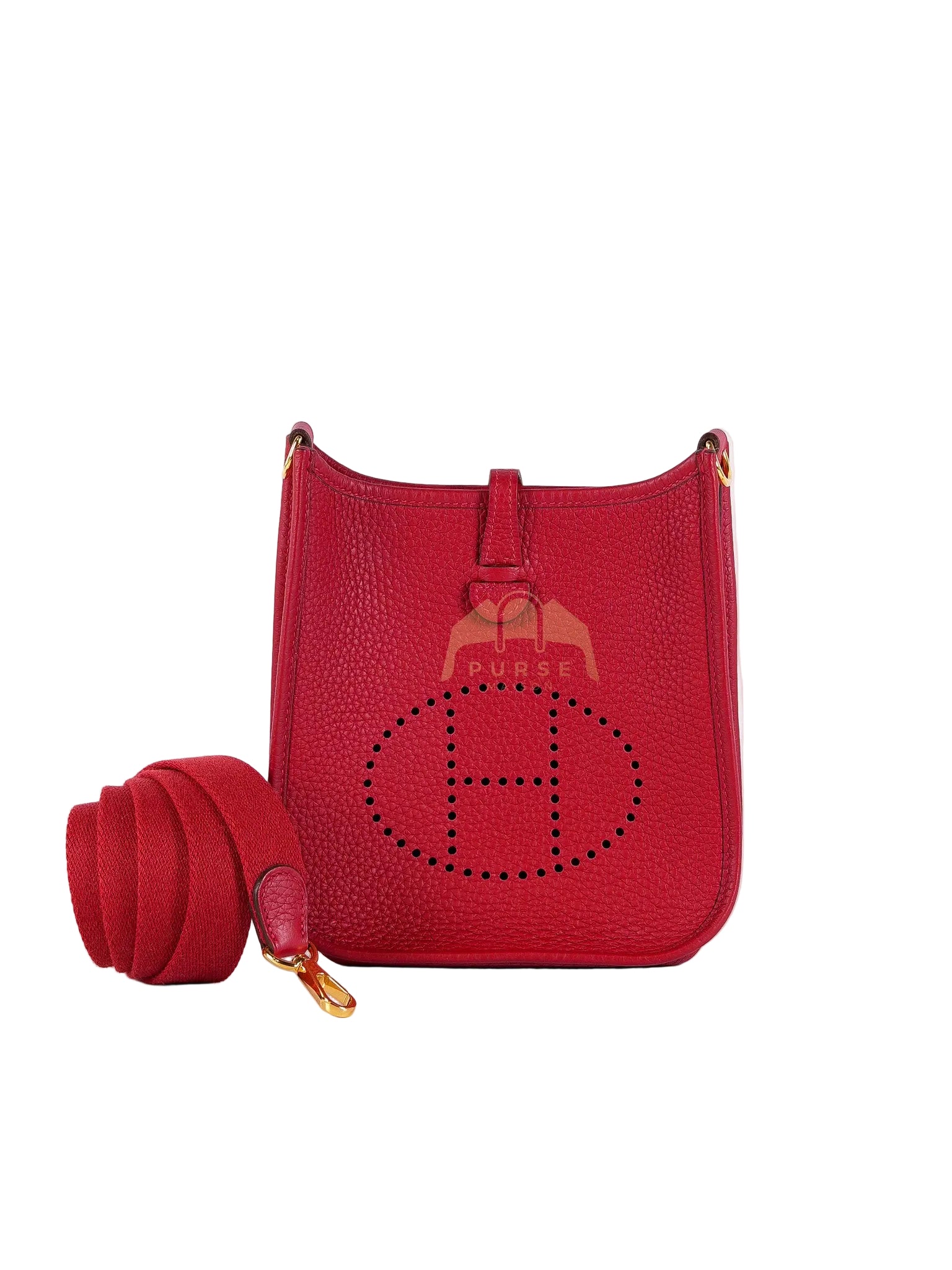 Evelyne TPM Red in Clemence Leather and Gold Hardware Stamp C (2018) | Purse Maison Luxury Bags Shop