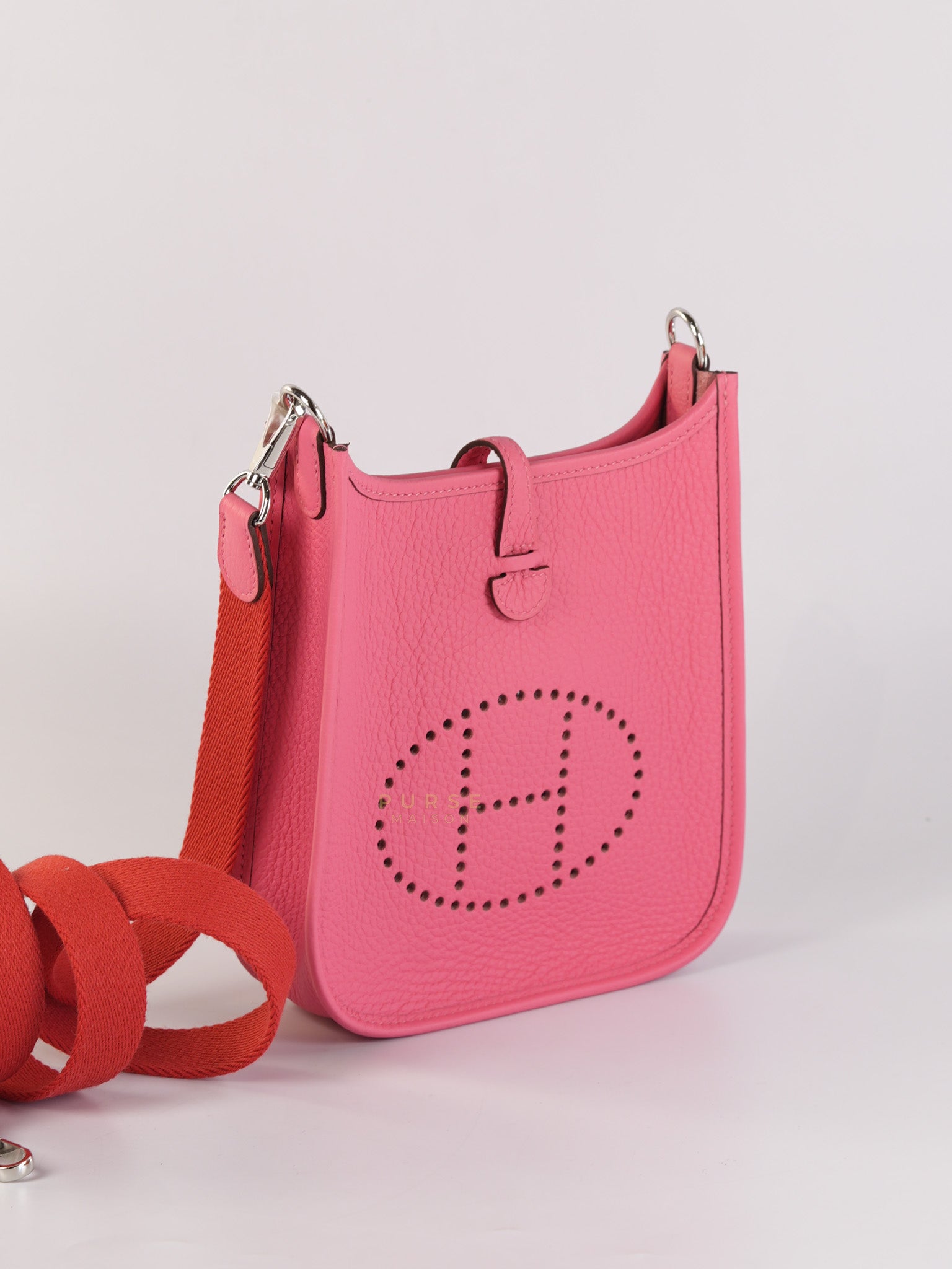 Evelyne TPM Rose Azalee Taurillon Clemence Leather and Palladium Hardware Stamp W (2024) | Purse Maison Luxury Bags Shop