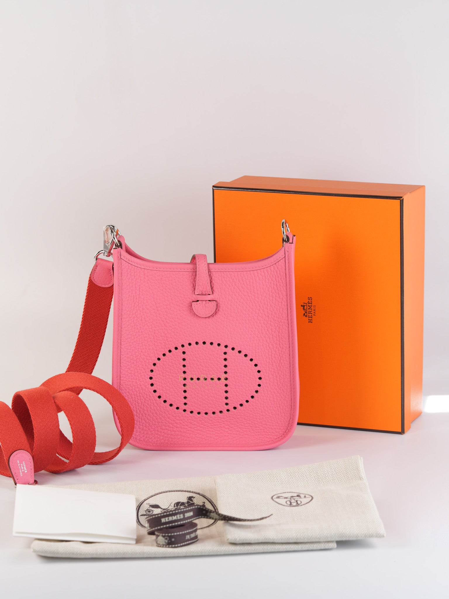 Evelyne TPM Rose Azalee Taurillon Clemence Leather and Palladium Hardware Stamp W (2024) | Purse Maison Luxury Bags Shop