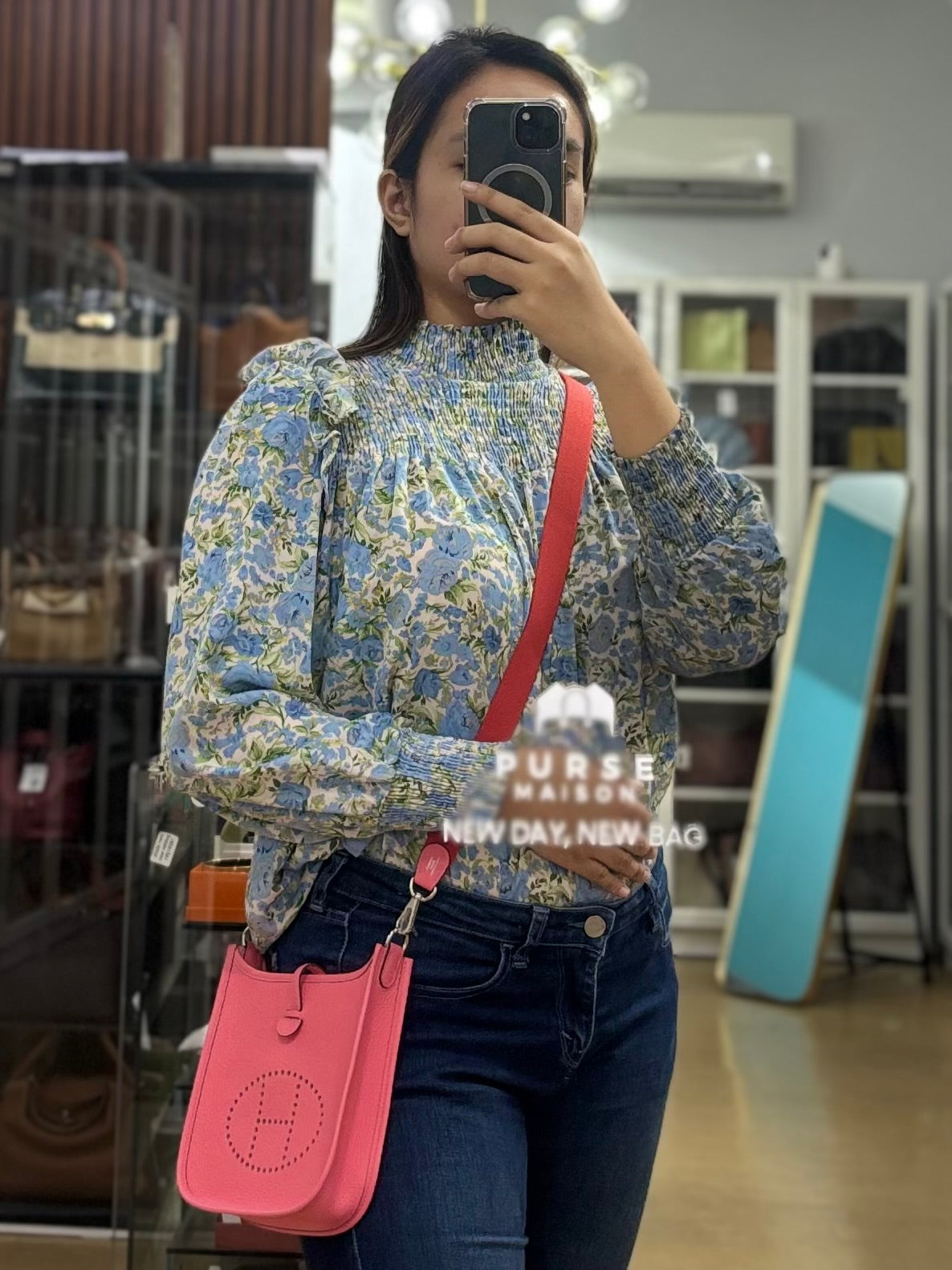 Evelyne TPM Rose Azalee Taurillon Clemence Leather and Palladium Hardware Stamp W (2024) | Purse Maison Luxury Bags Shop