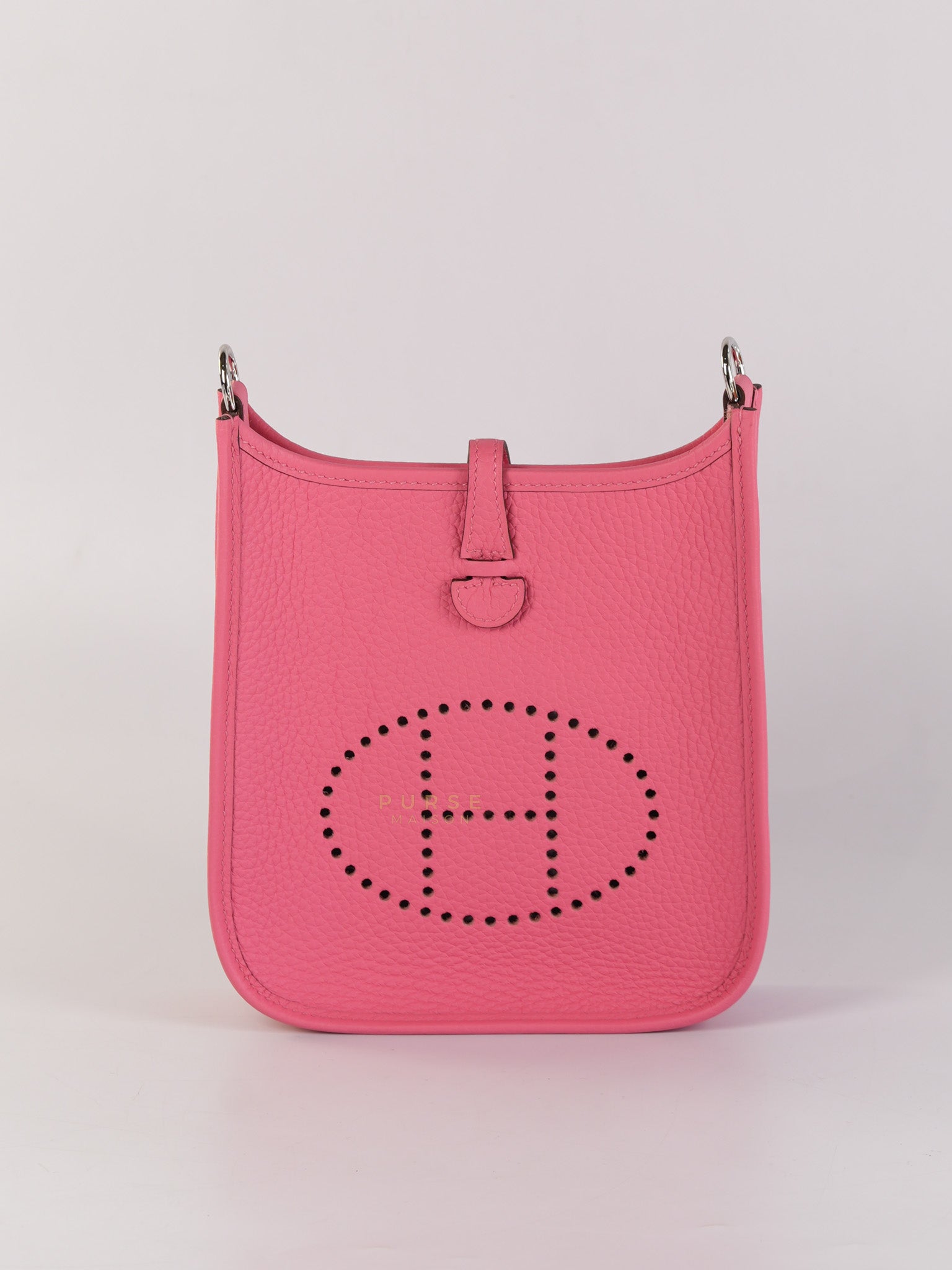 Evelyne TPM Rose Azalee Taurillon Clemence Leather and Palladium Hardware Stamp W (2024) | Purse Maison Luxury Bags Shop