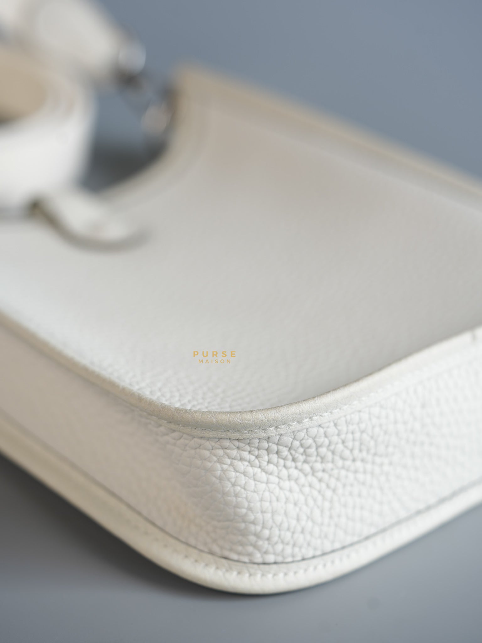 Evelyne TPM White Taurillon Clemence Leather and Palladium Hardware Stamp B | Purse Maison Luxury Bags Shop