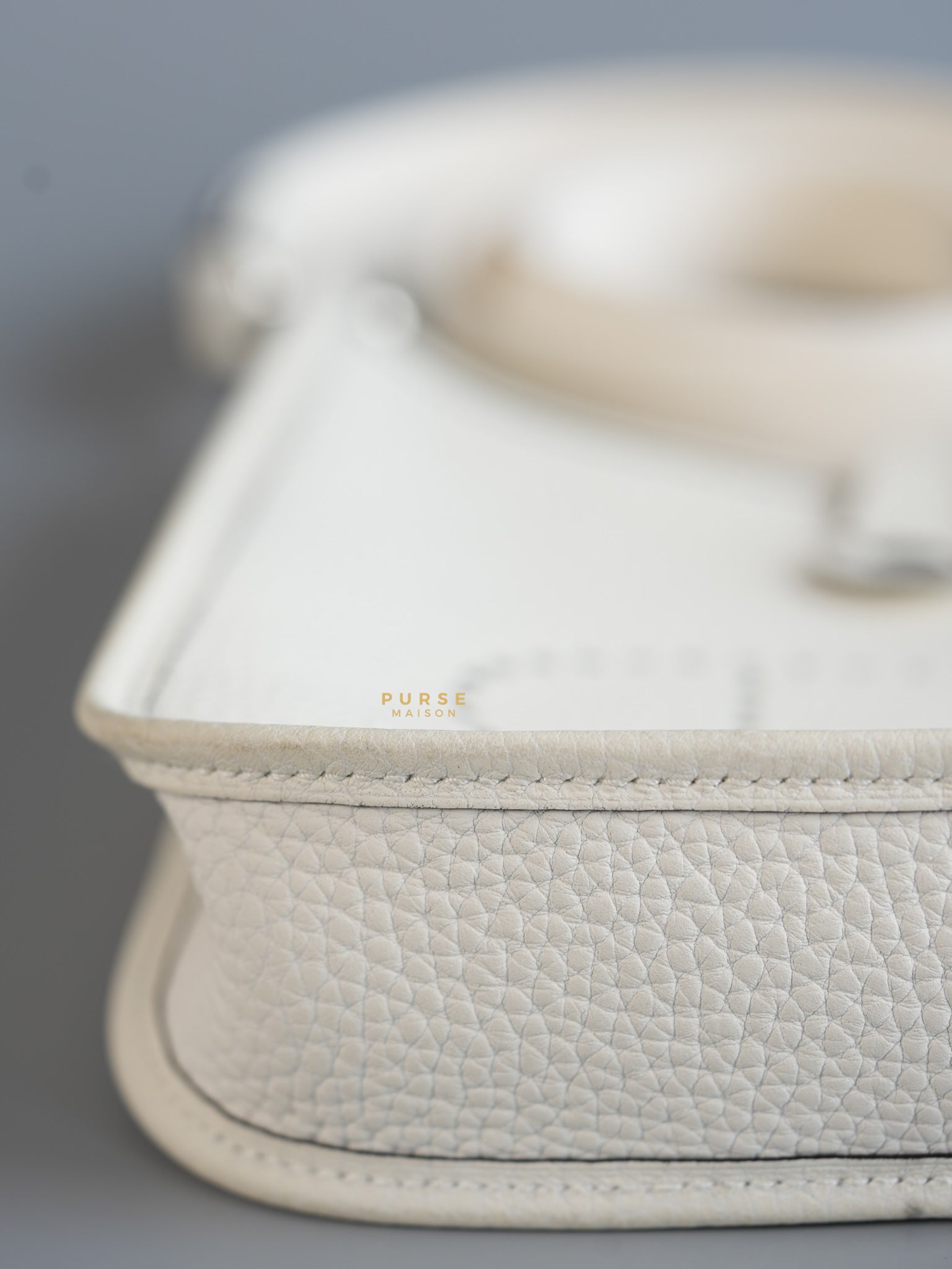 Evelyne TPM White Taurillon Clemence Leather and Palladium Hardware Stamp B | Purse Maison Luxury Bags Shop