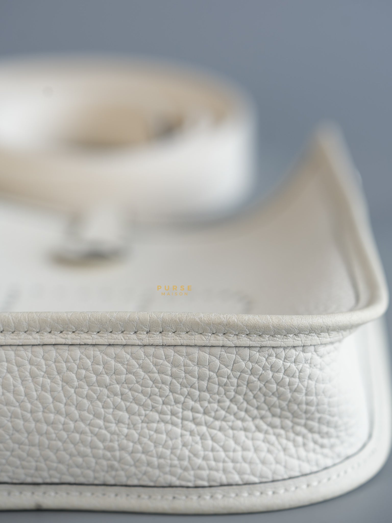 Evelyne TPM White Taurillon Clemence Leather and Palladium Hardware Stamp B | Purse Maison Luxury Bags Shop