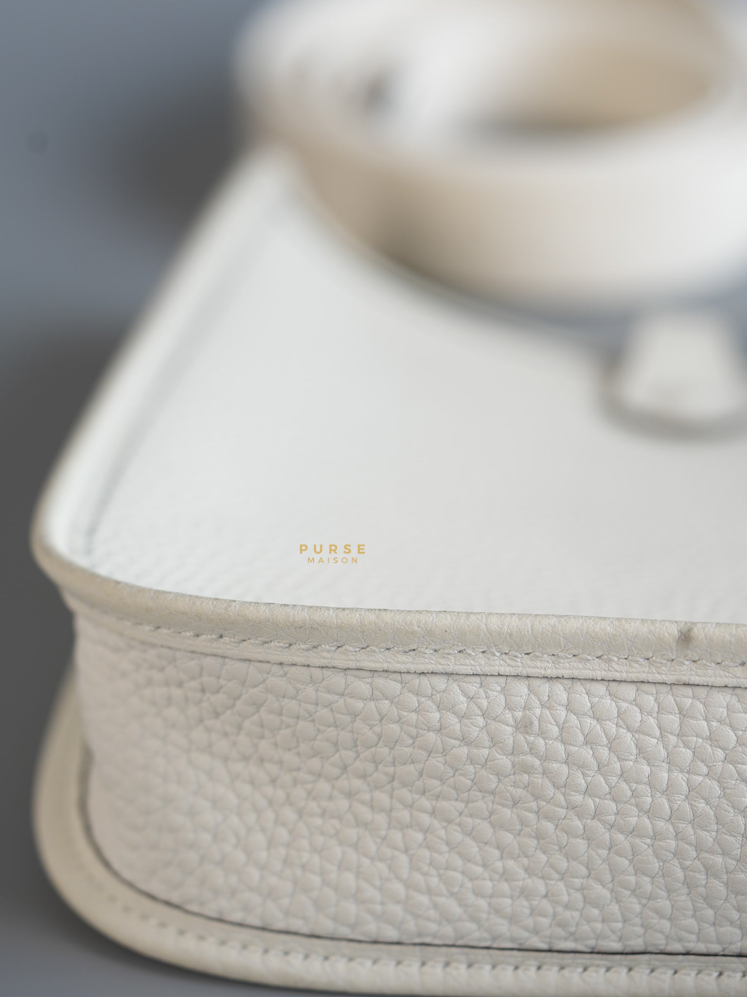 Evelyne TPM White Taurillon Clemence Leather and Palladium Hardware Stamp B | Purse Maison Luxury Bags Shop