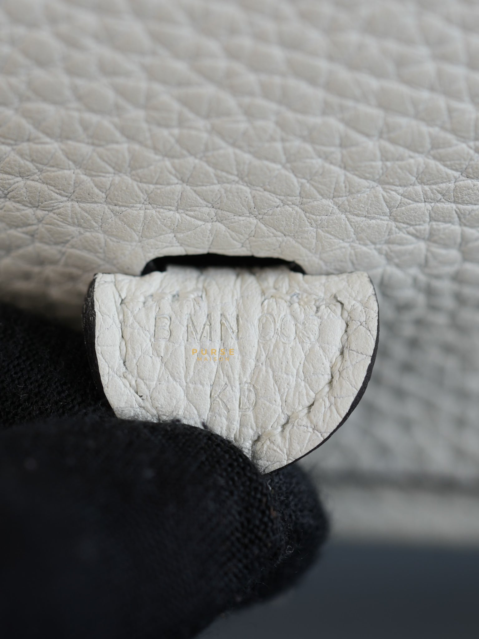 Evelyne TPM White Taurillon Clemence Leather and Palladium Hardware Stamp B | Purse Maison Luxury Bags Shop