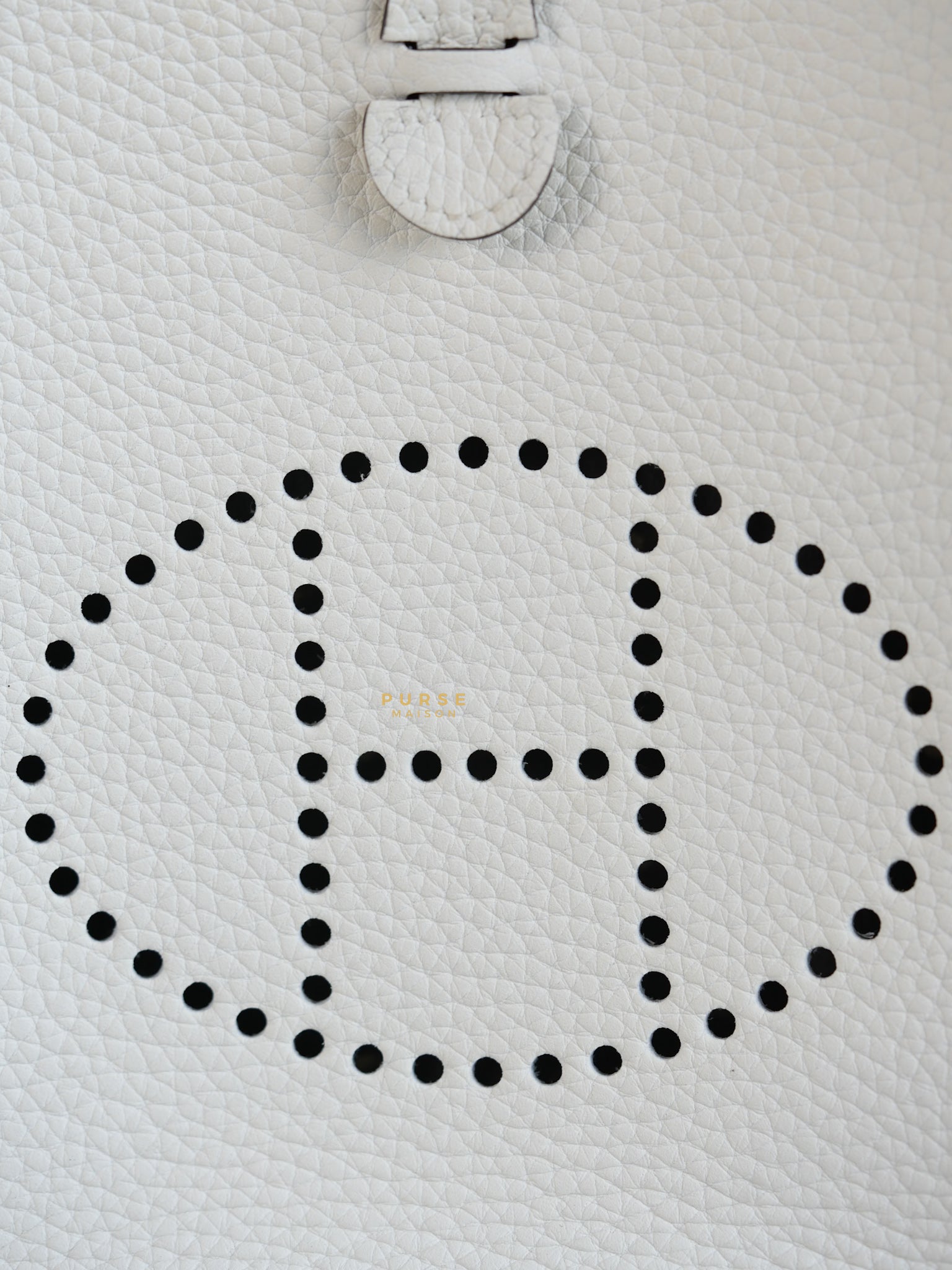 Evelyne TPM White Taurillon Clemence Leather and Palladium Hardware Stamp B | Purse Maison Luxury Bags Shop