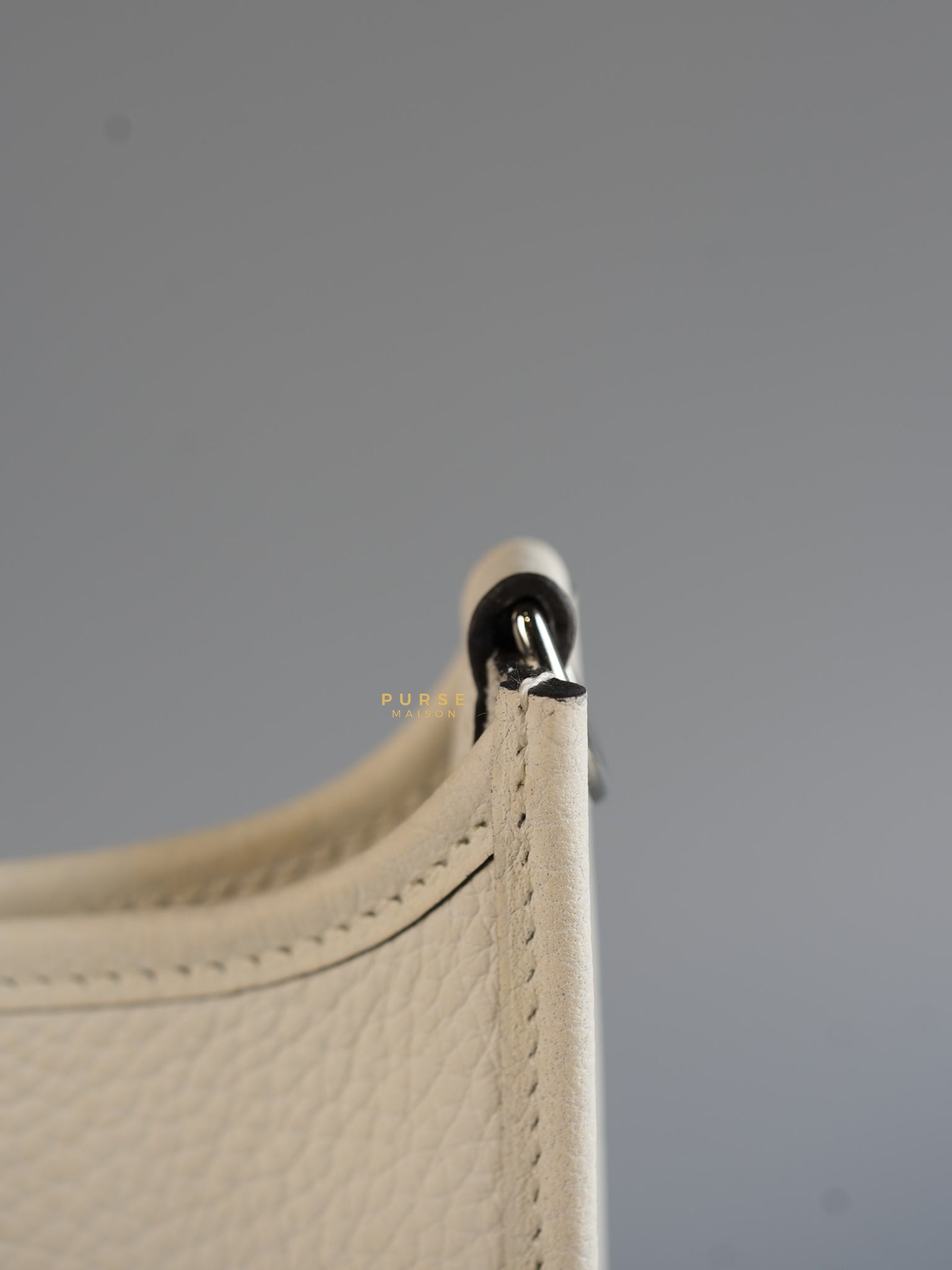 Evelyne TPM White Taurillon Clemence Leather and Palladium Hardware Stamp B | Purse Maison Luxury Bags Shop