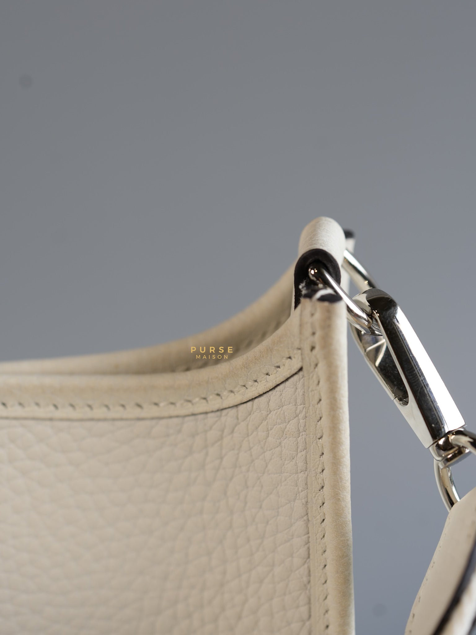 Evelyne TPM White Taurillon Clemence Leather and Palladium Hardware Stamp B | Purse Maison Luxury Bags Shop