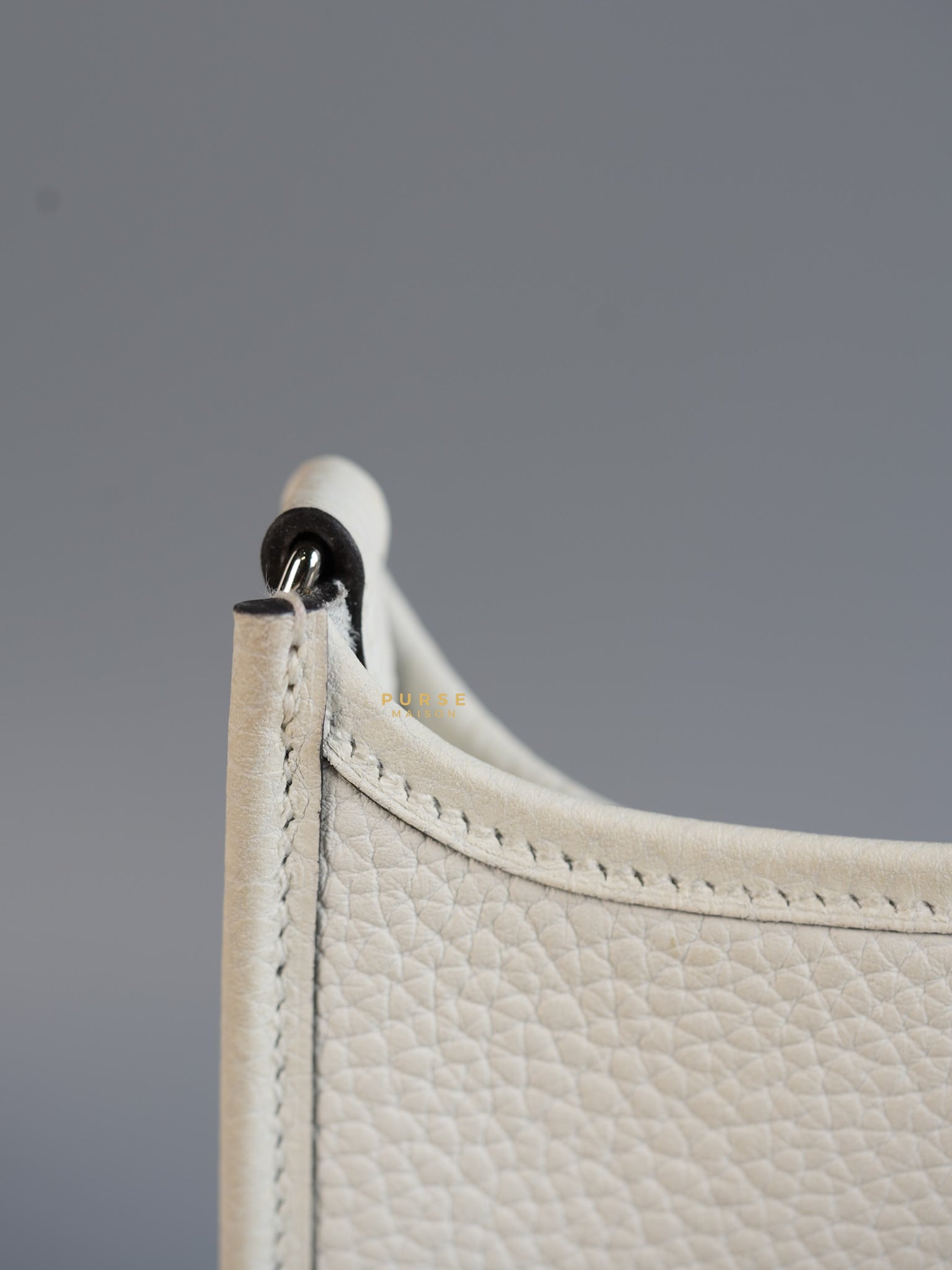 Evelyne TPM White Taurillon Clemence Leather and Palladium Hardware Stamp B | Purse Maison Luxury Bags Shop