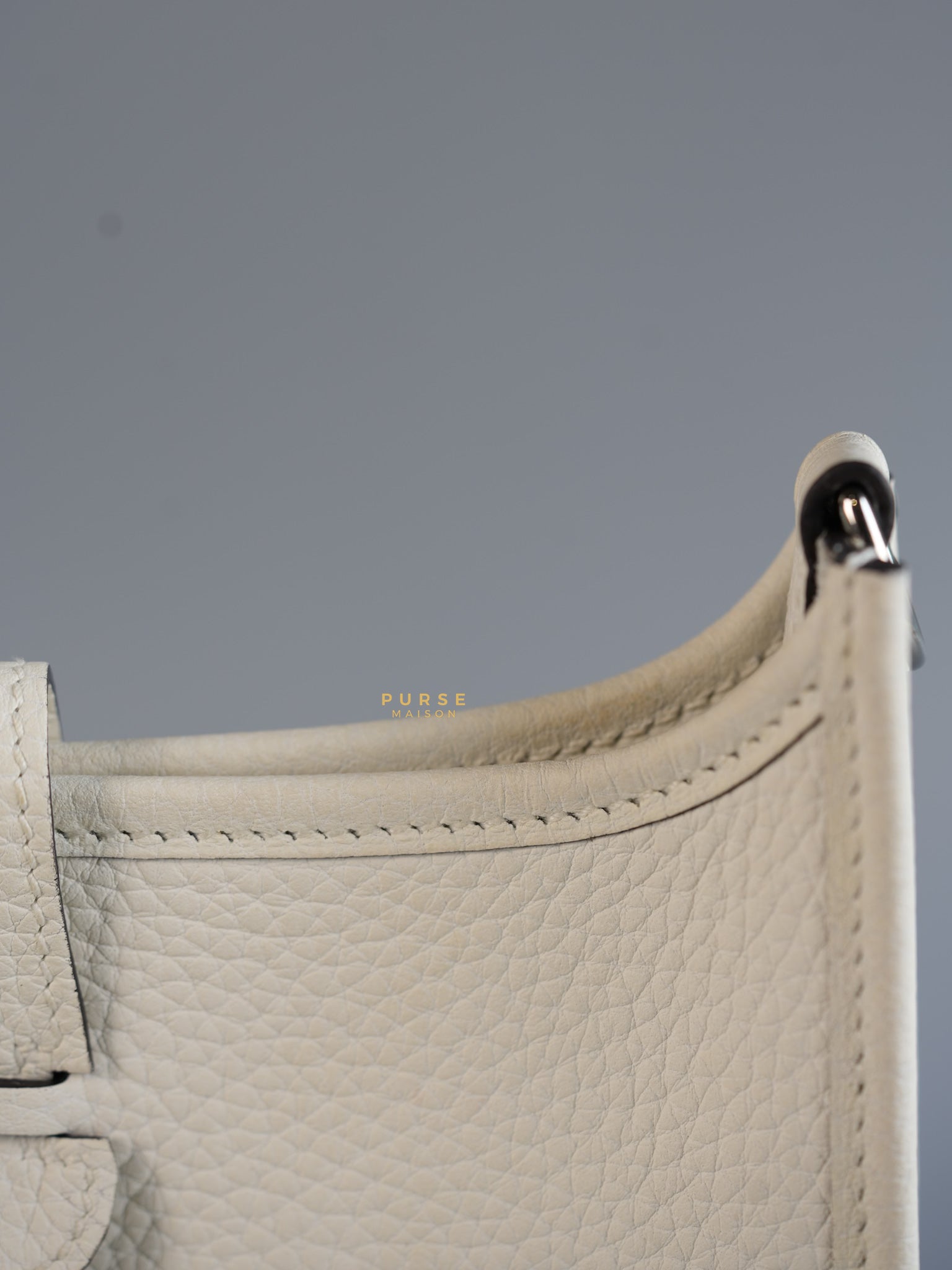 Evelyne TPM White Taurillon Clemence Leather and Palladium Hardware Stamp B | Purse Maison Luxury Bags Shop