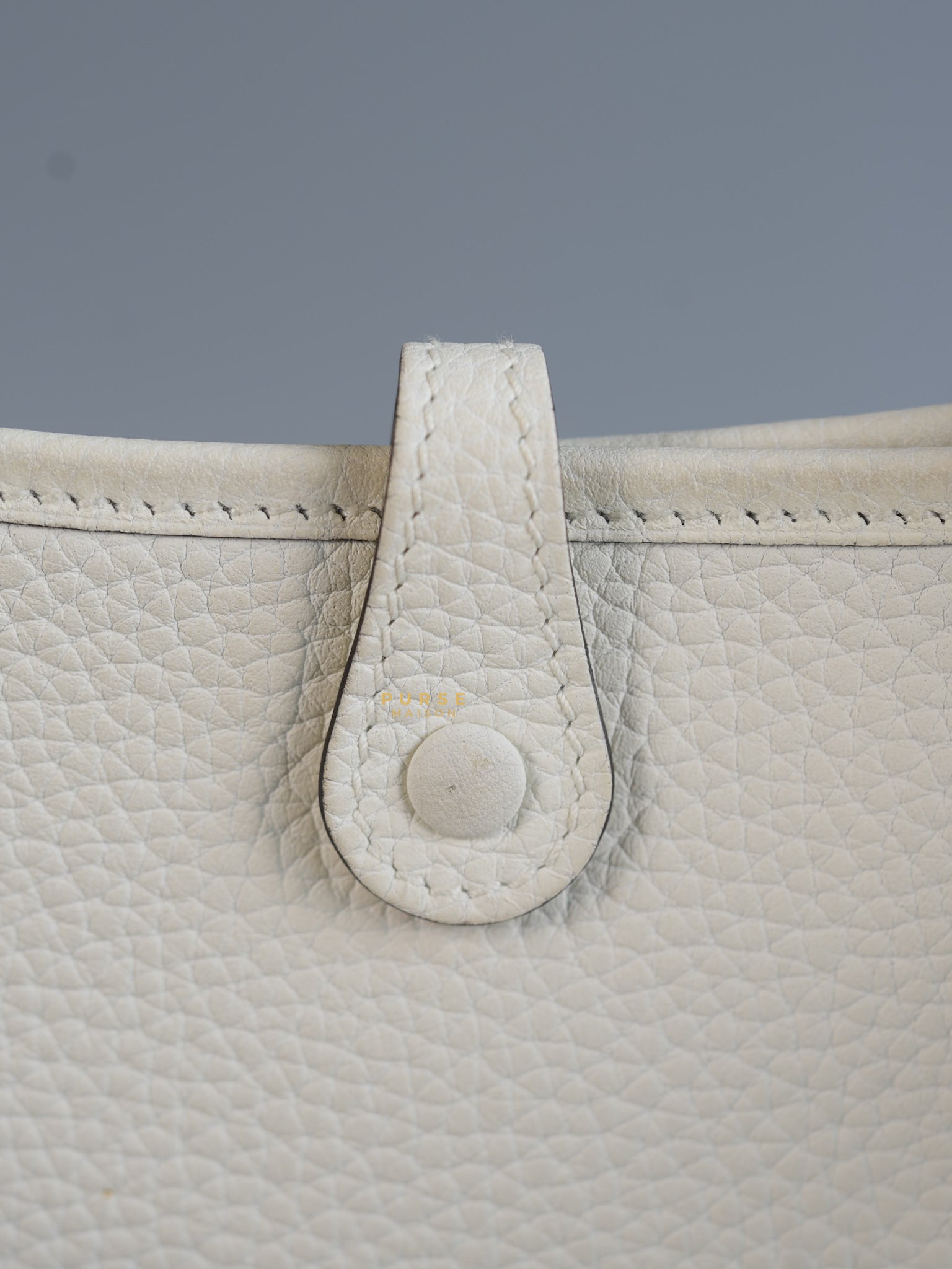 Evelyne TPM White Taurillon Clemence Leather and Palladium Hardware Stamp B | Purse Maison Luxury Bags Shop