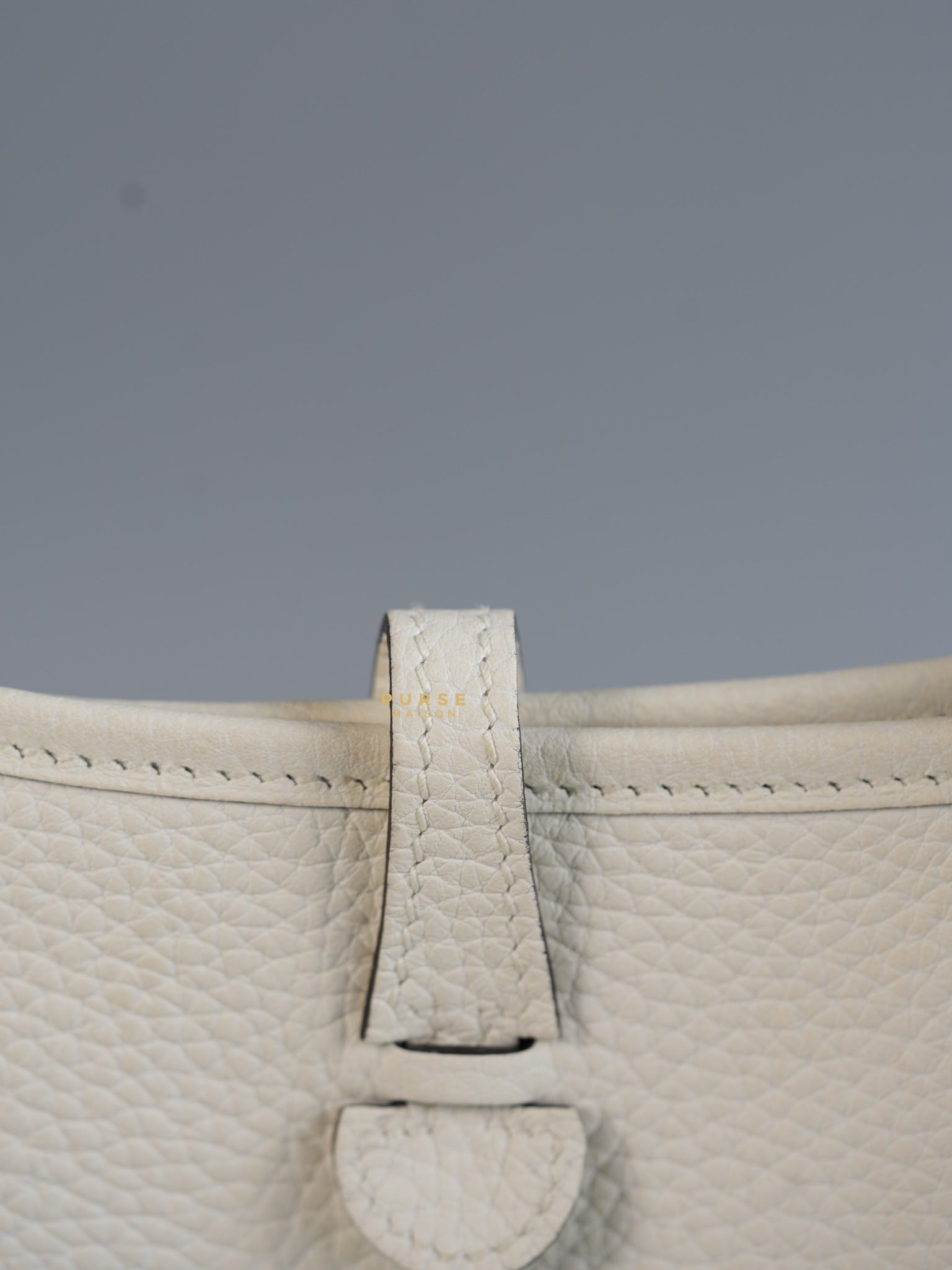 Evelyne TPM White Taurillon Clemence Leather and Palladium Hardware Stamp B | Purse Maison Luxury Bags Shop