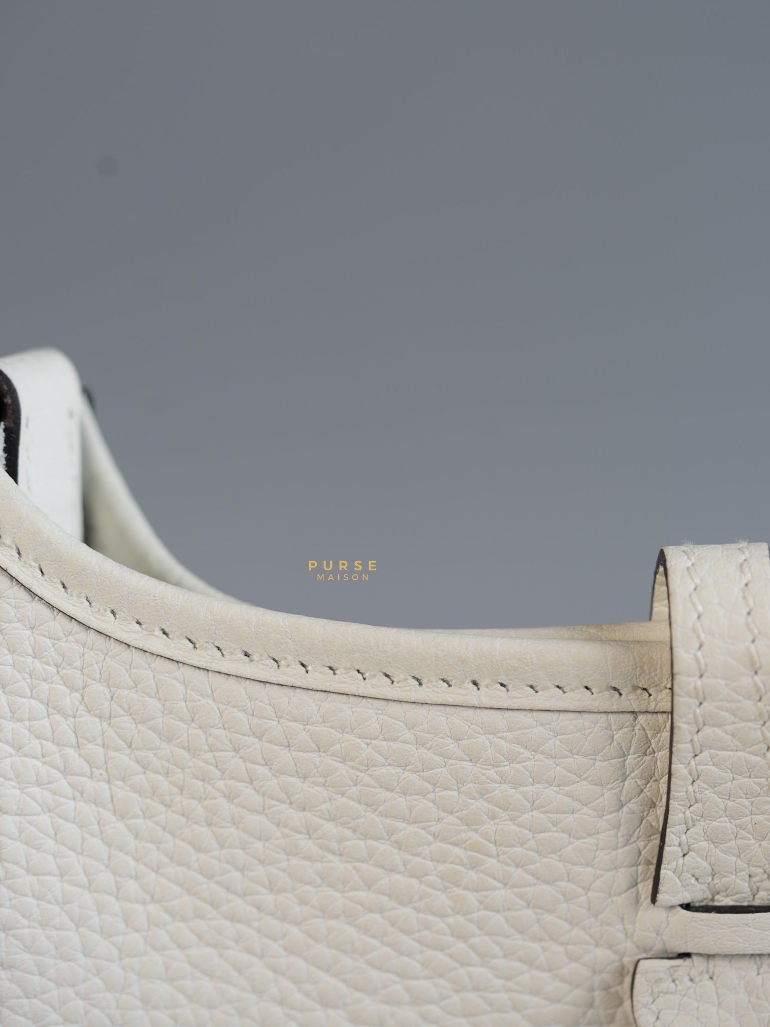 Evelyne TPM White Taurillon Clemence Leather and Palladium Hardware Stamp B | Purse Maison Luxury Bags Shop