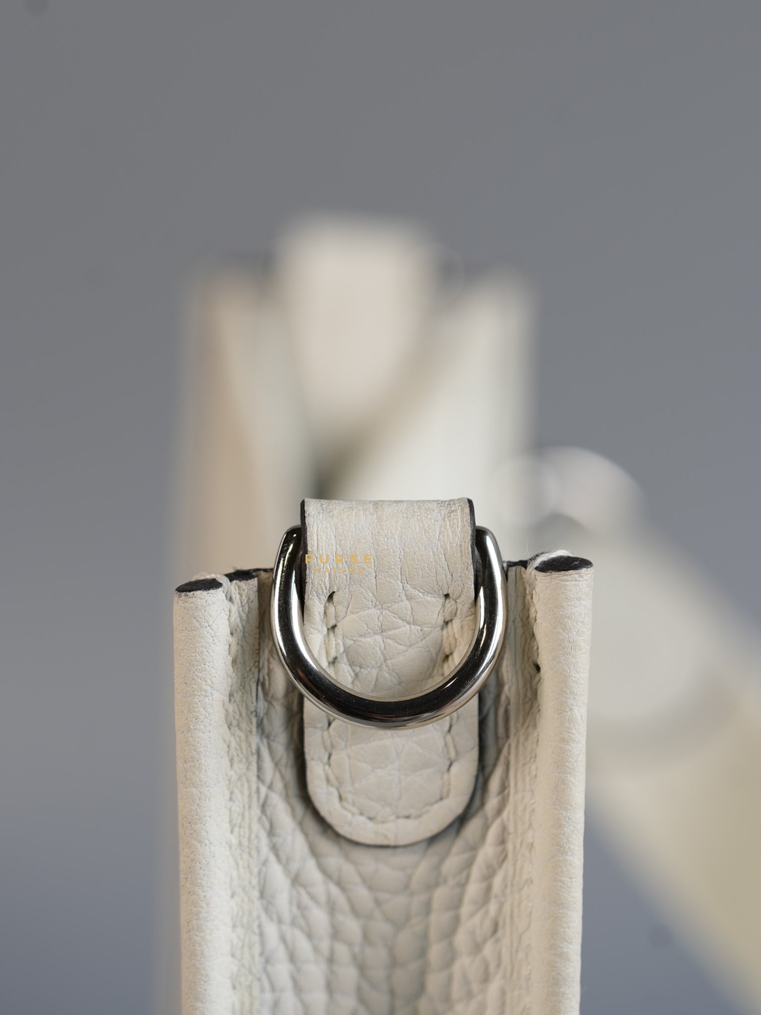 Evelyne TPM White Taurillon Clemence Leather and Palladium Hardware Stamp B | Purse Maison Luxury Bags Shop