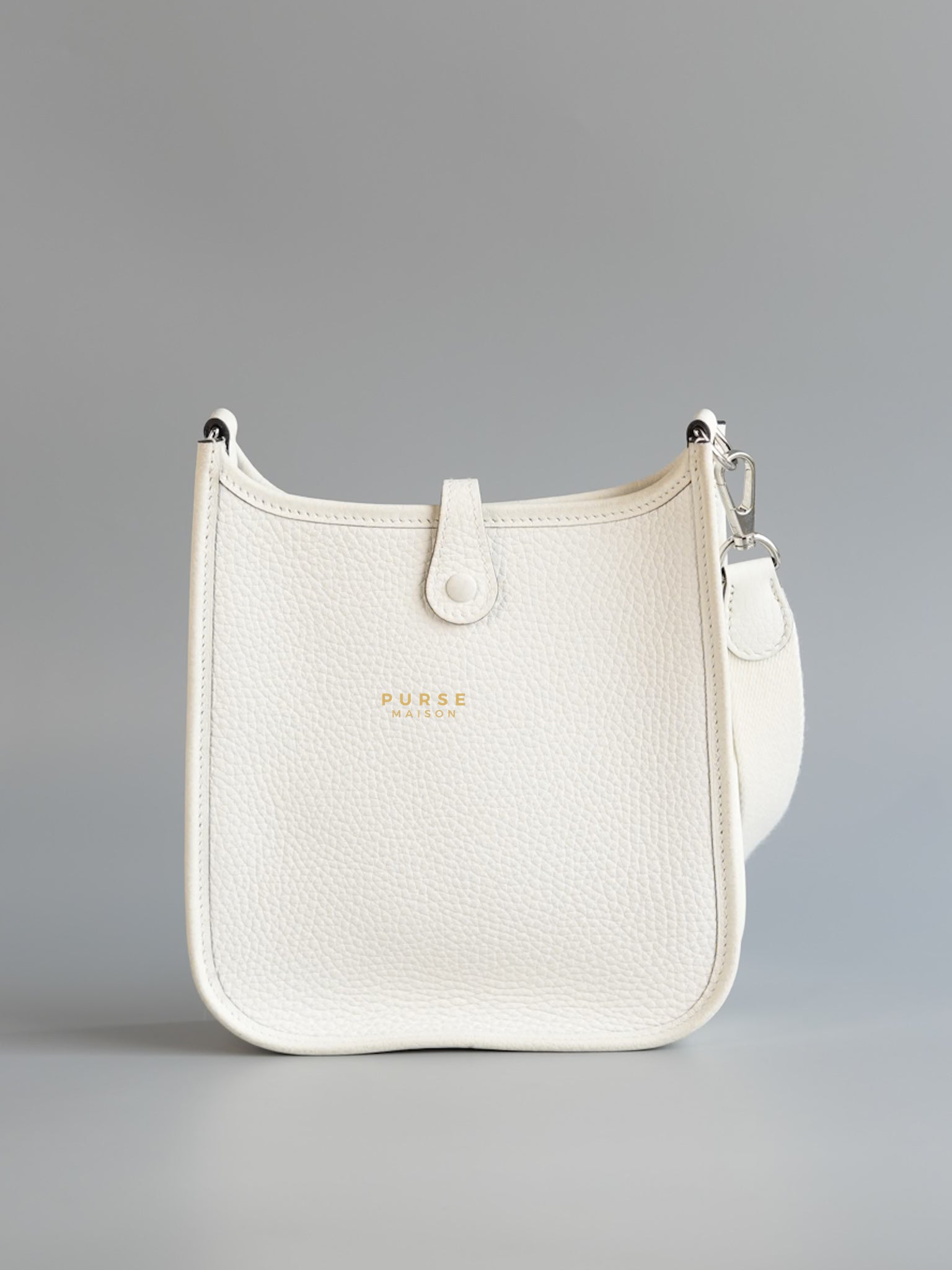 Evelyne TPM White Taurillon Clemence Leather and Palladium Hardware Stamp B | Purse Maison Luxury Bags Shop