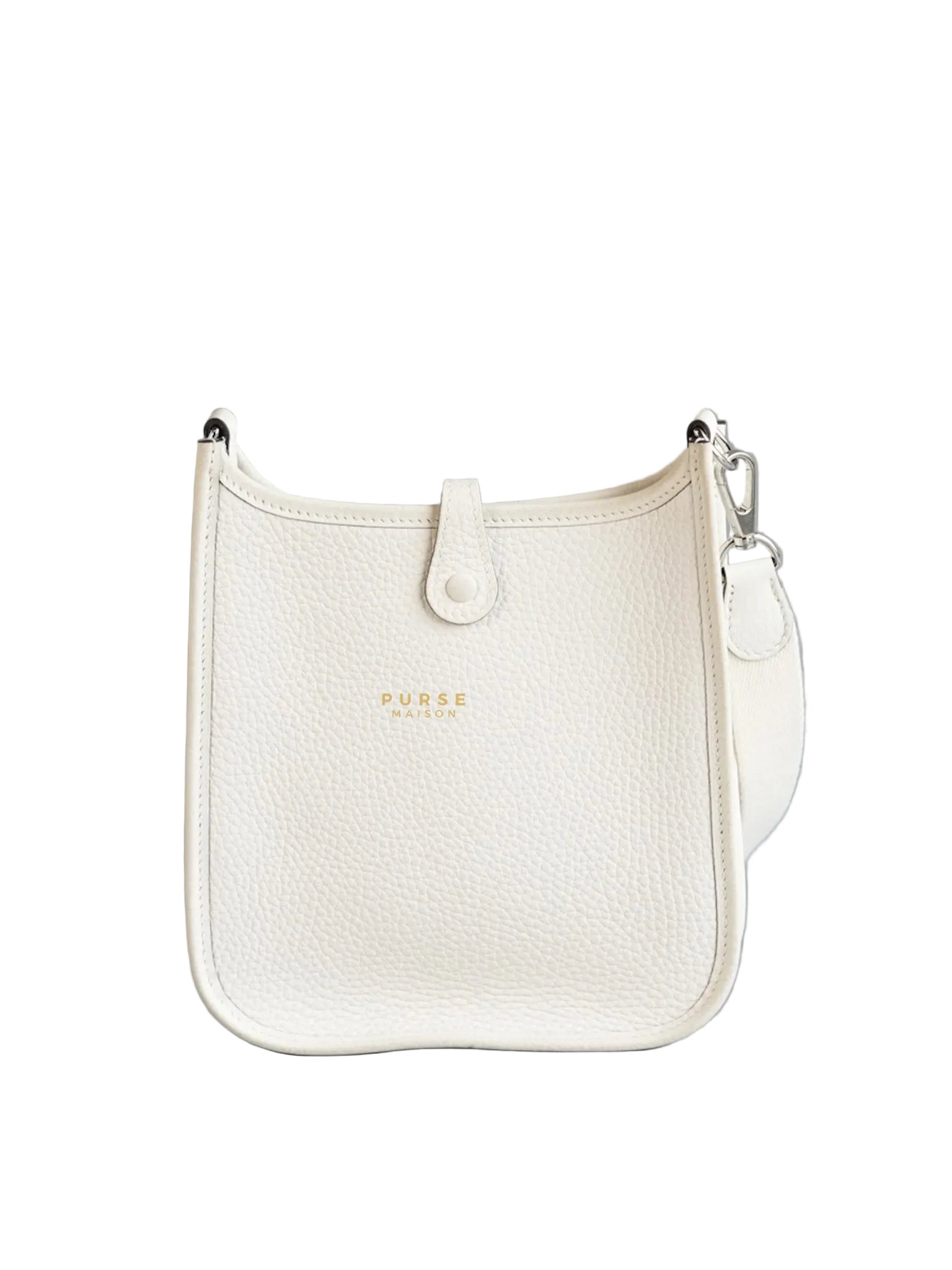 Evelyne TPM White Taurillon Clemence Leather and Palladium Hardware Stamp B | Purse Maison Luxury Bags Shop