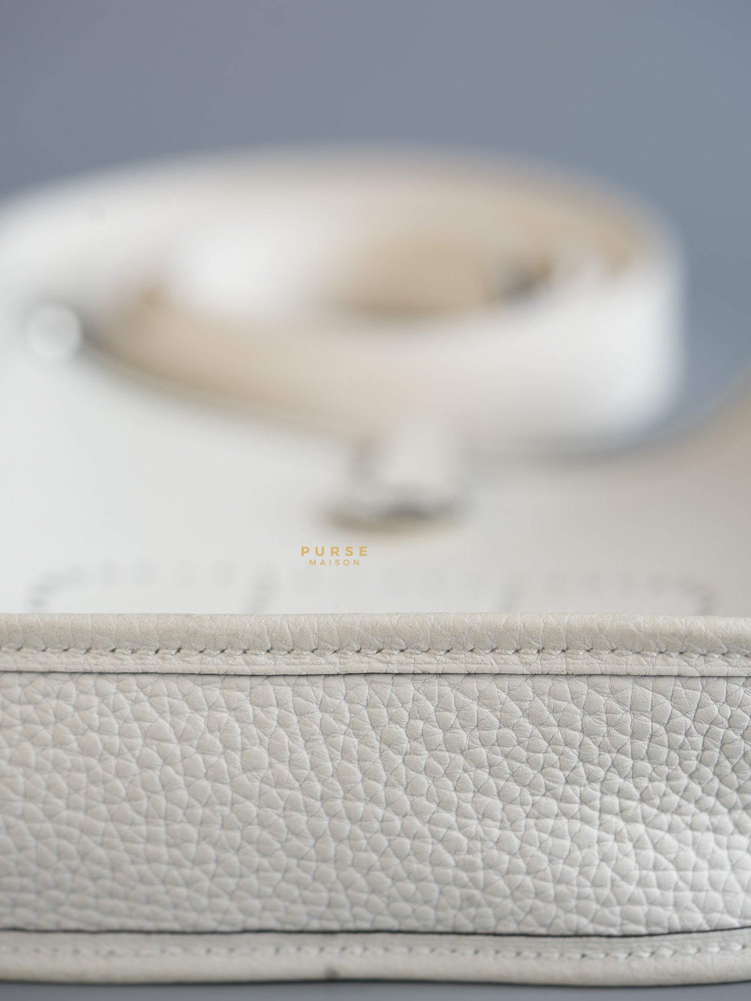 Evelyne TPM White Taurillon Clemence Leather and Palladium Hardware Stamp B | Purse Maison Luxury Bags Shop