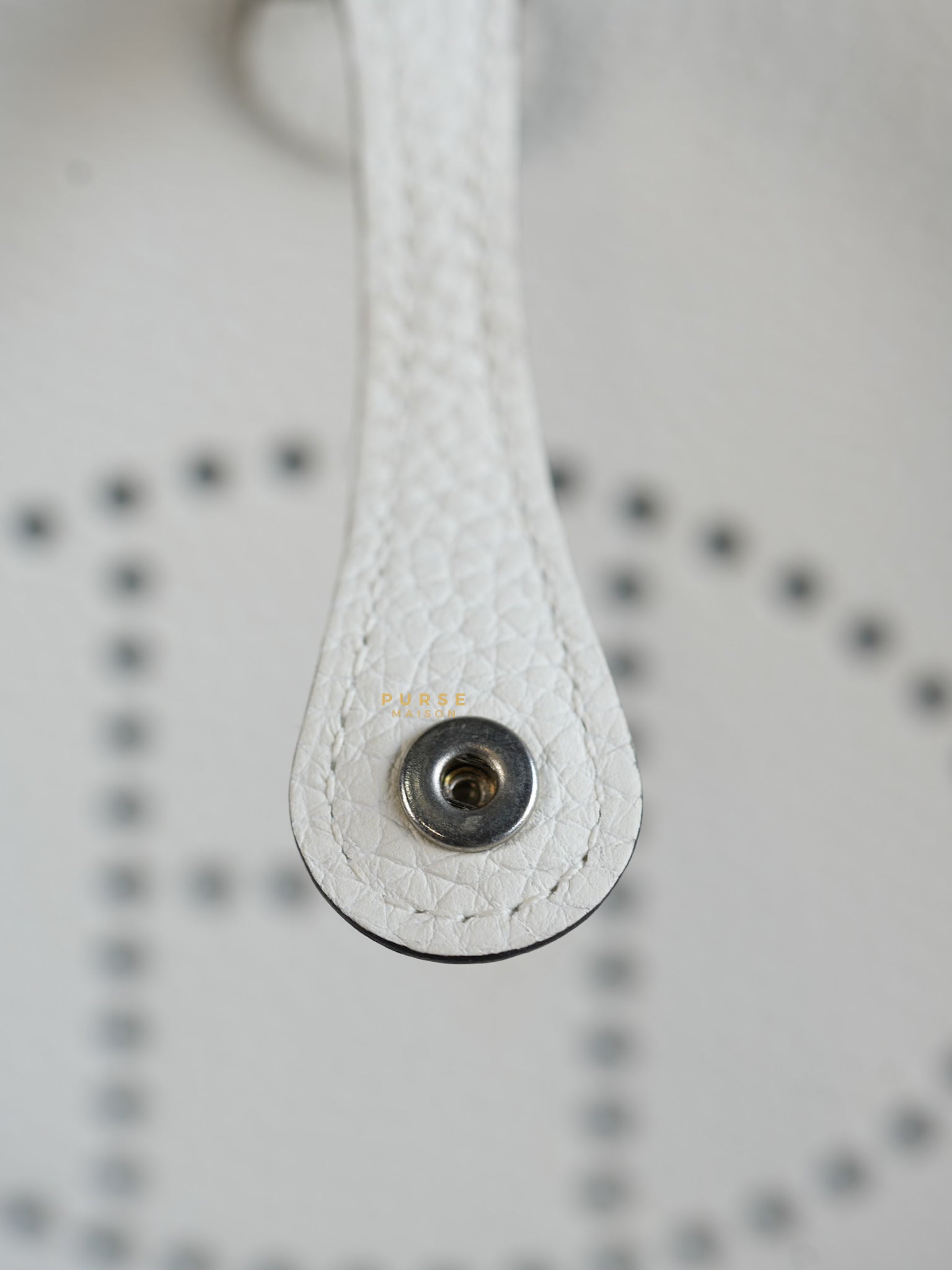 Evelyne TPM White Taurillon Clemence Leather and Palladium Hardware Stamp B | Purse Maison Luxury Bags Shop