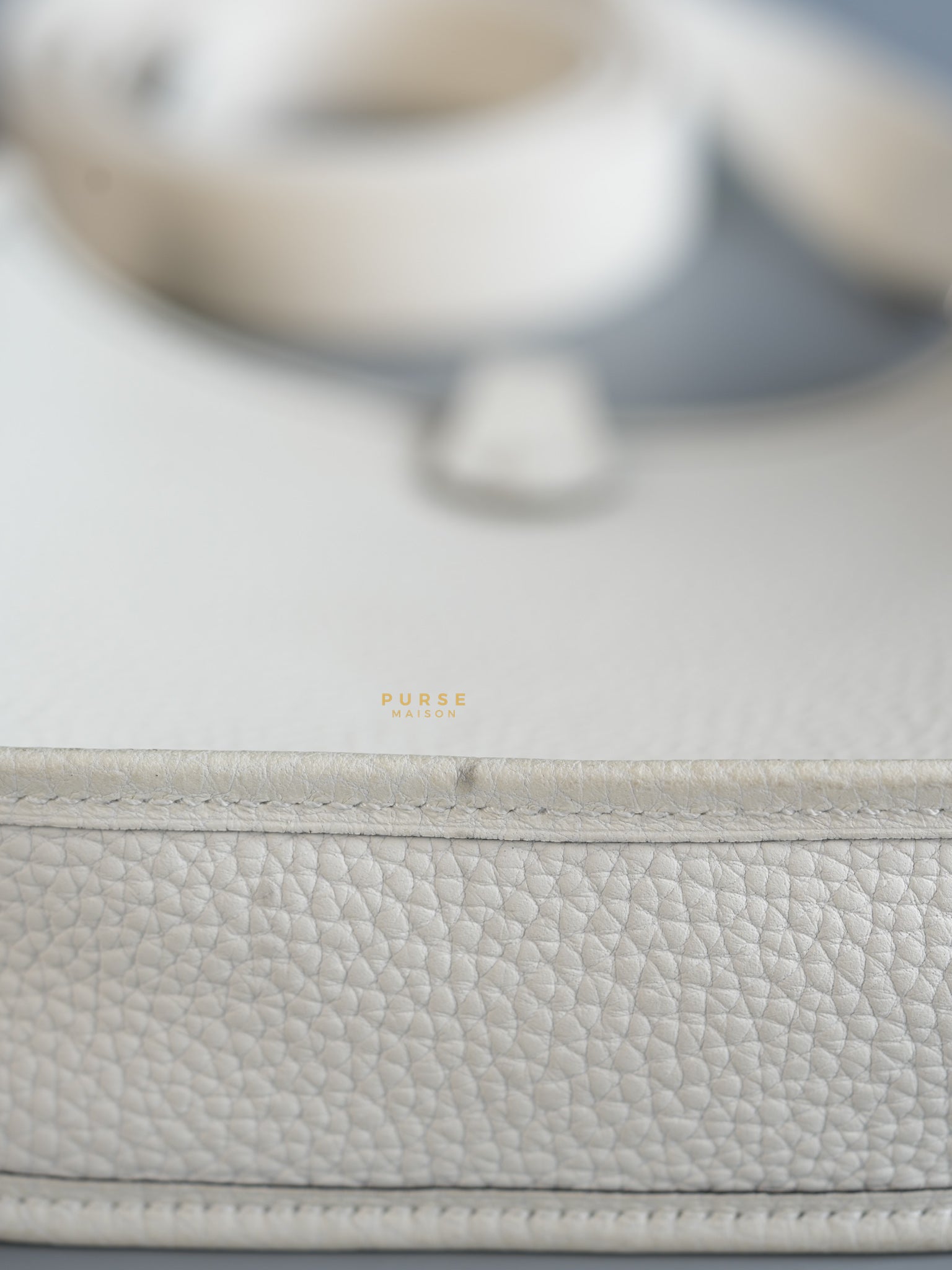 Evelyne TPM White Taurillon Clemence Leather and Palladium Hardware Stamp B | Purse Maison Luxury Bags Shop