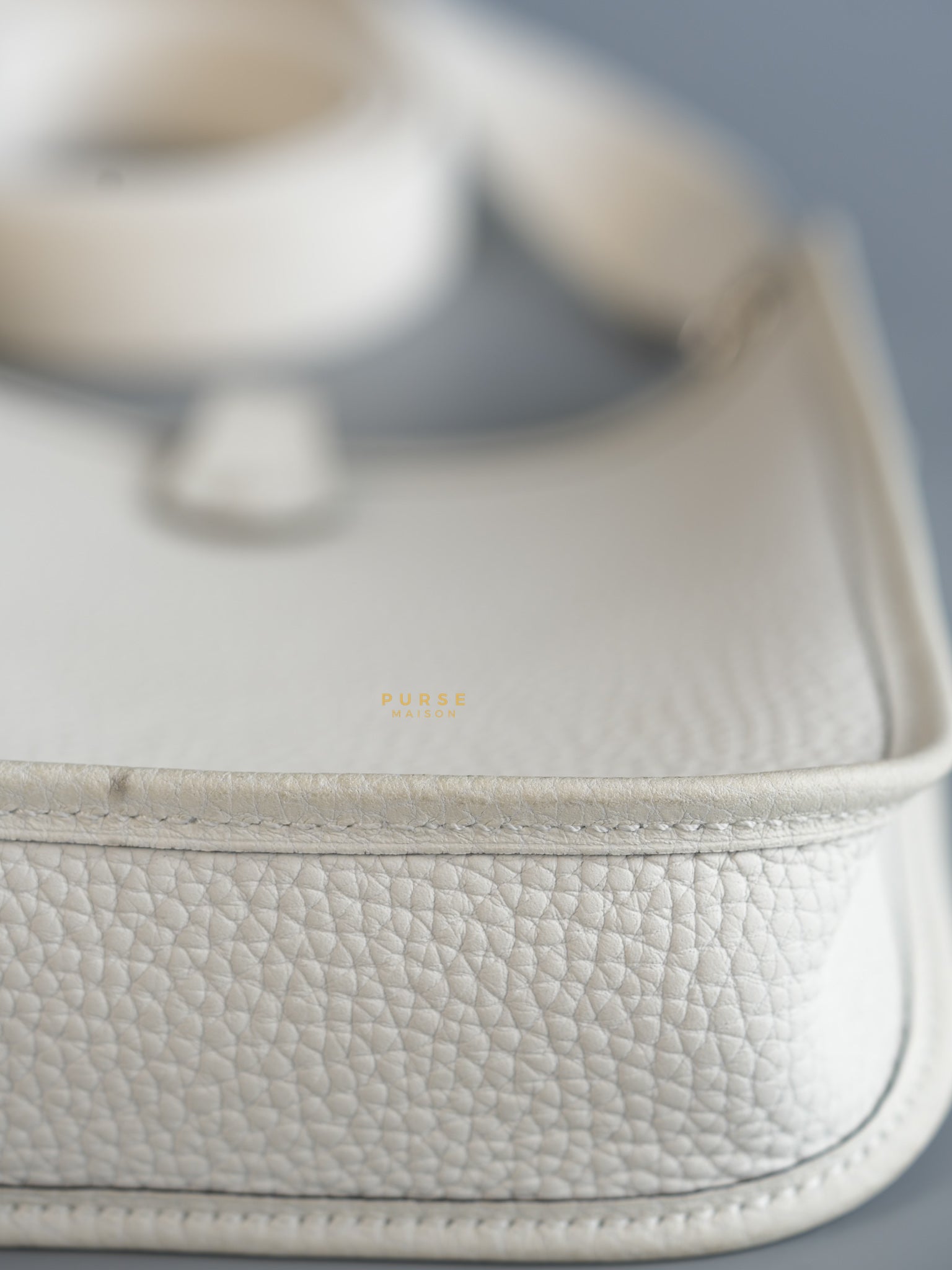 Evelyne TPM White Taurillon Clemence Leather and Palladium Hardware Stamp B | Purse Maison Luxury Bags Shop