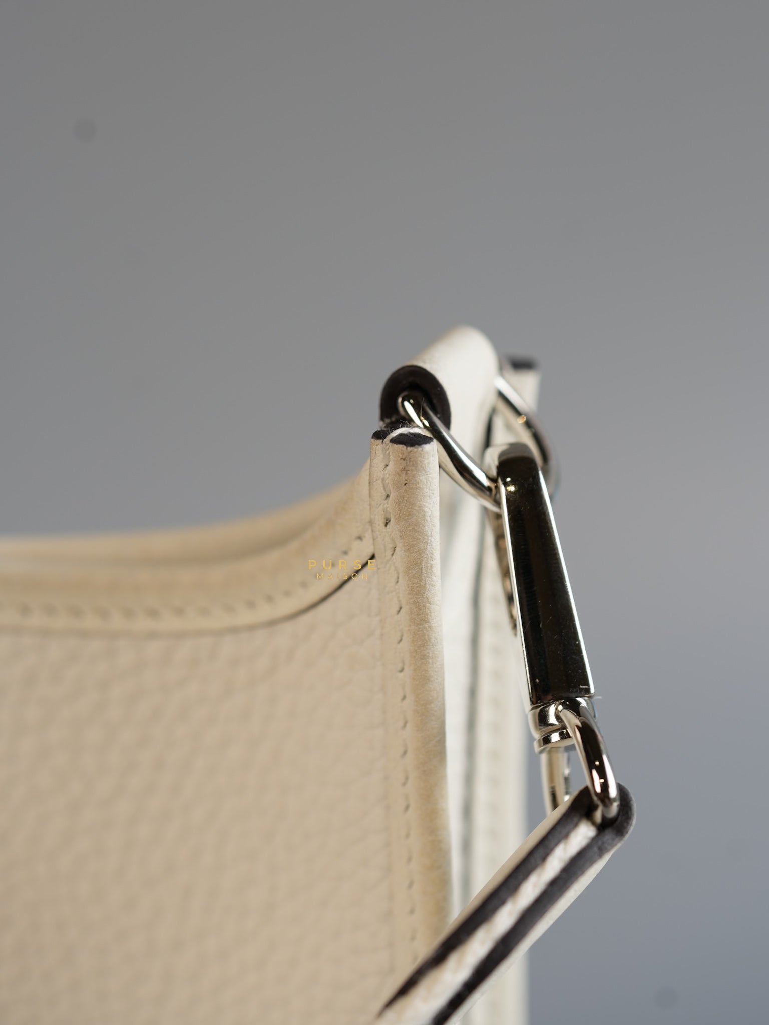 Evelyne TPM White Taurillon Clemence Leather and Palladium Hardware Stamp B | Purse Maison Luxury Bags Shop