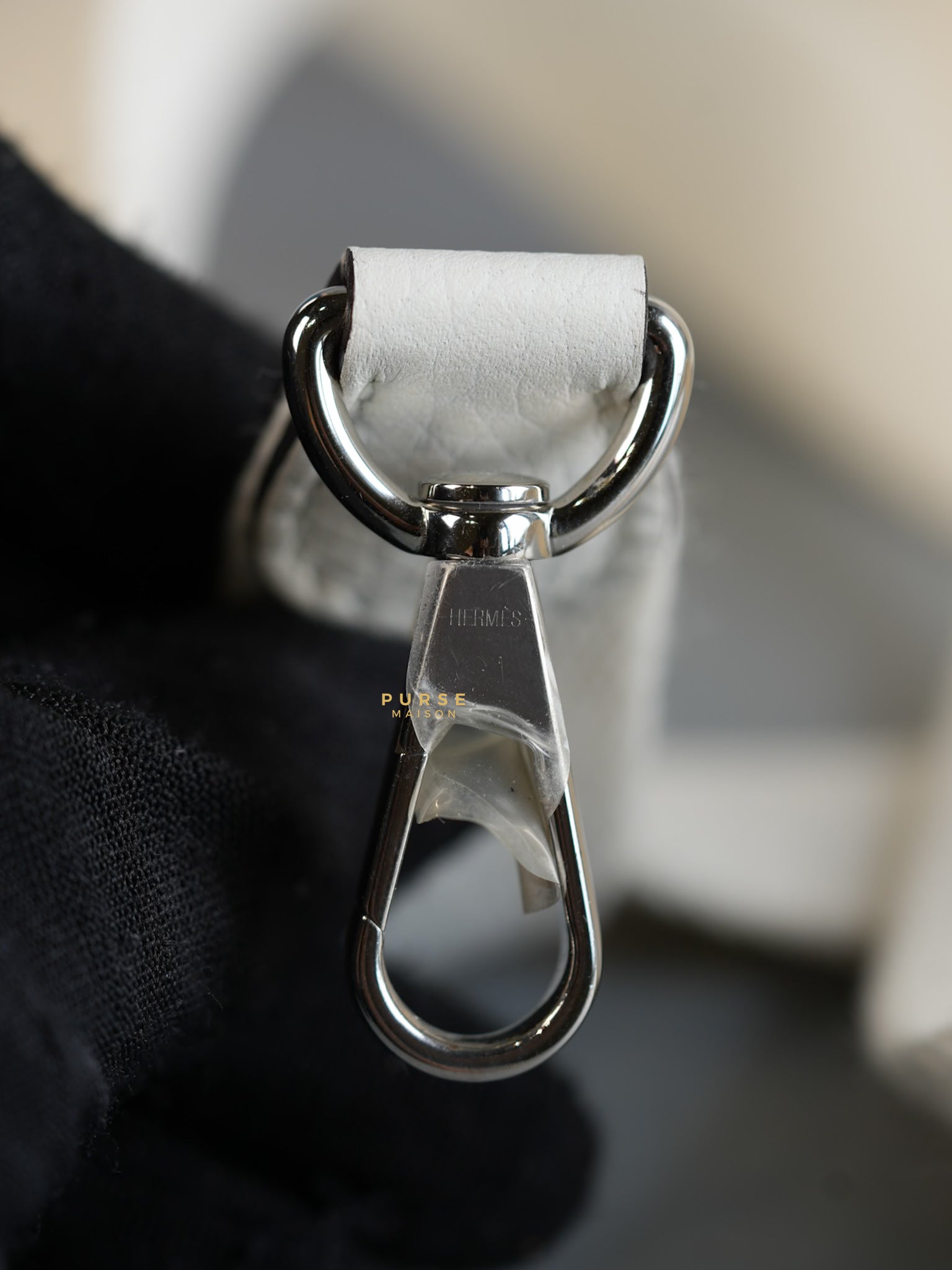 Evelyne TPM White Taurillon Clemence Leather and Palladium Hardware Stamp B | Purse Maison Luxury Bags Shop