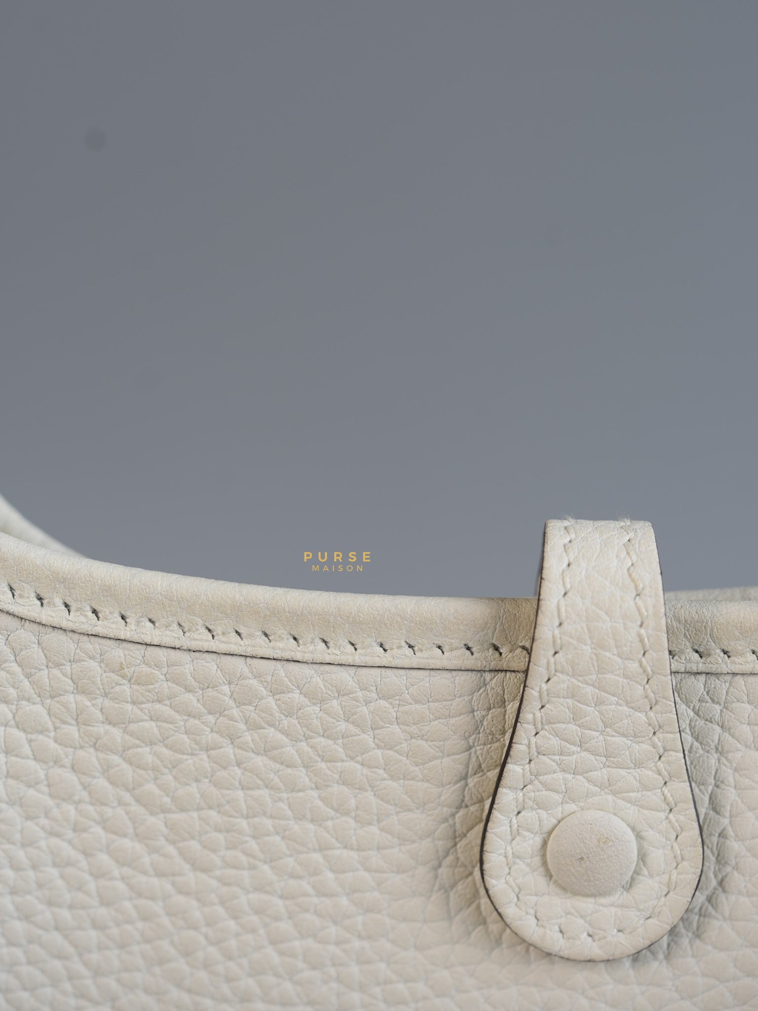 Evelyne TPM White Taurillon Clemence Leather and Palladium Hardware Stamp B | Purse Maison Luxury Bags Shop