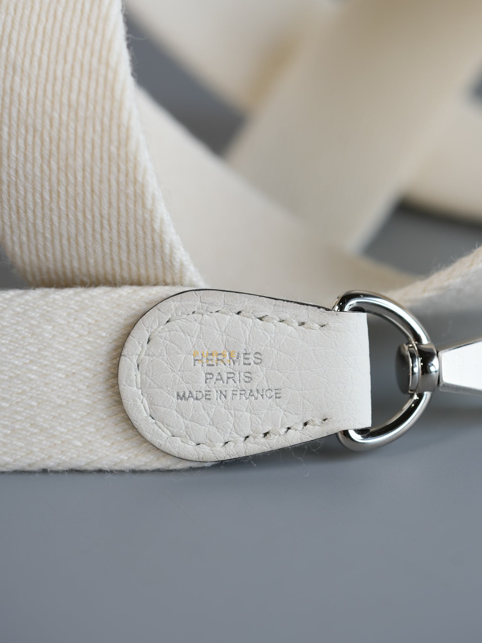 Evelyne TPM White Taurillon Clemence Leather and Palladium Hardware Stamp B | Purse Maison Luxury Bags Shop