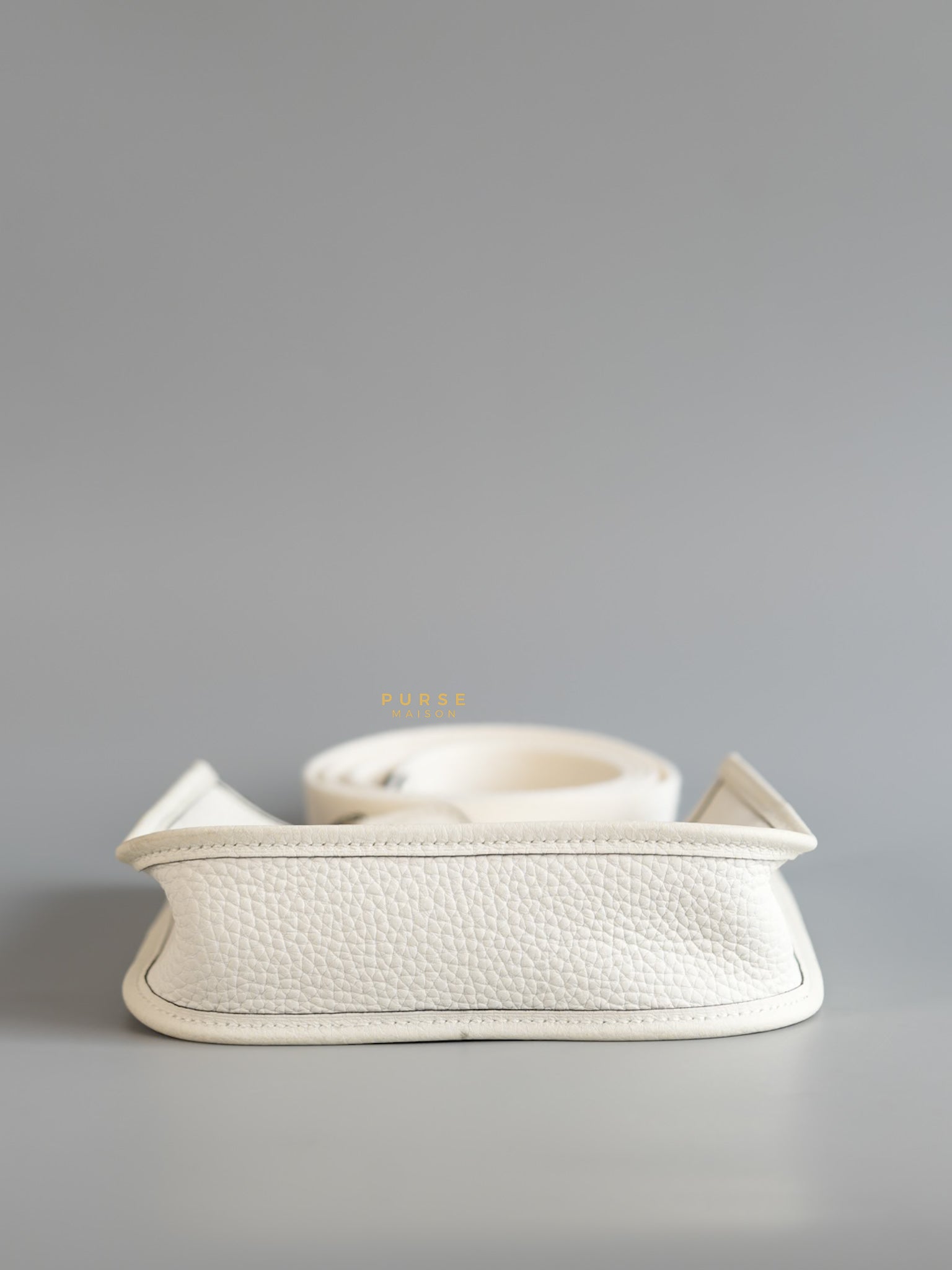 Evelyne TPM White Taurillon Clemence Leather and Palladium Hardware Stamp B | Purse Maison Luxury Bags Shop